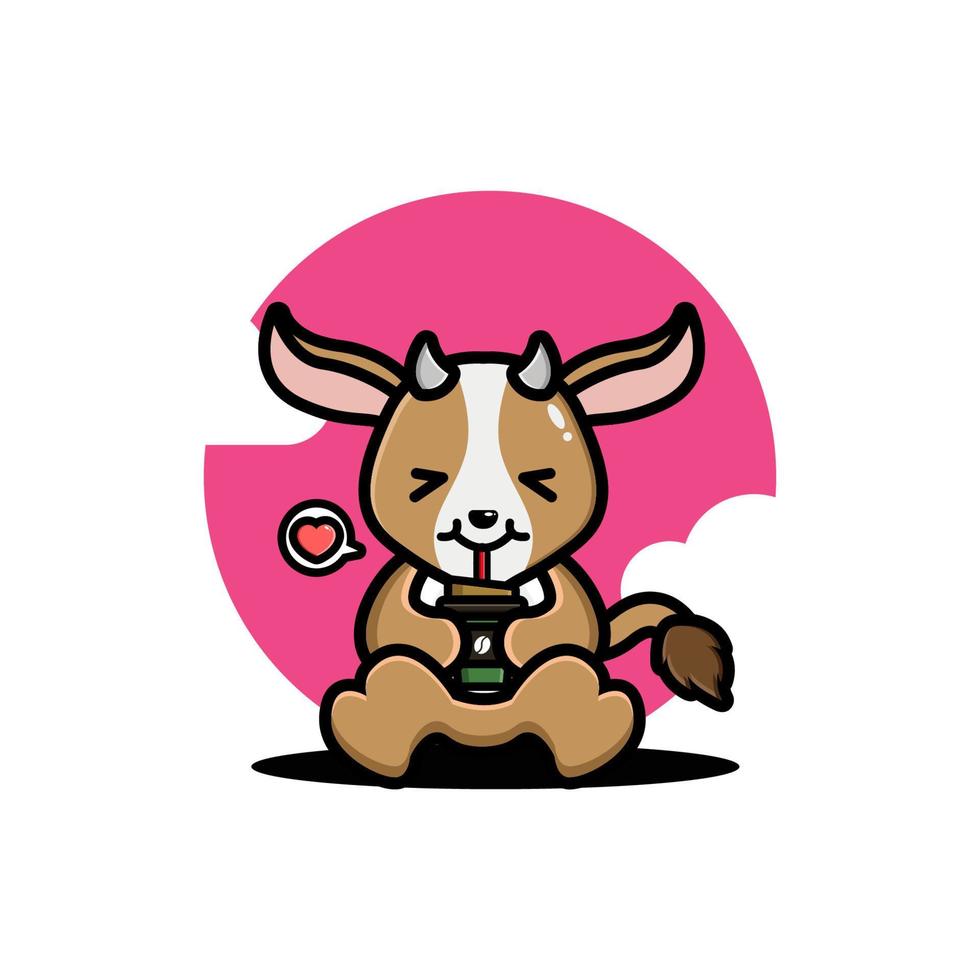 Cute goat drink coffee cartoon vector