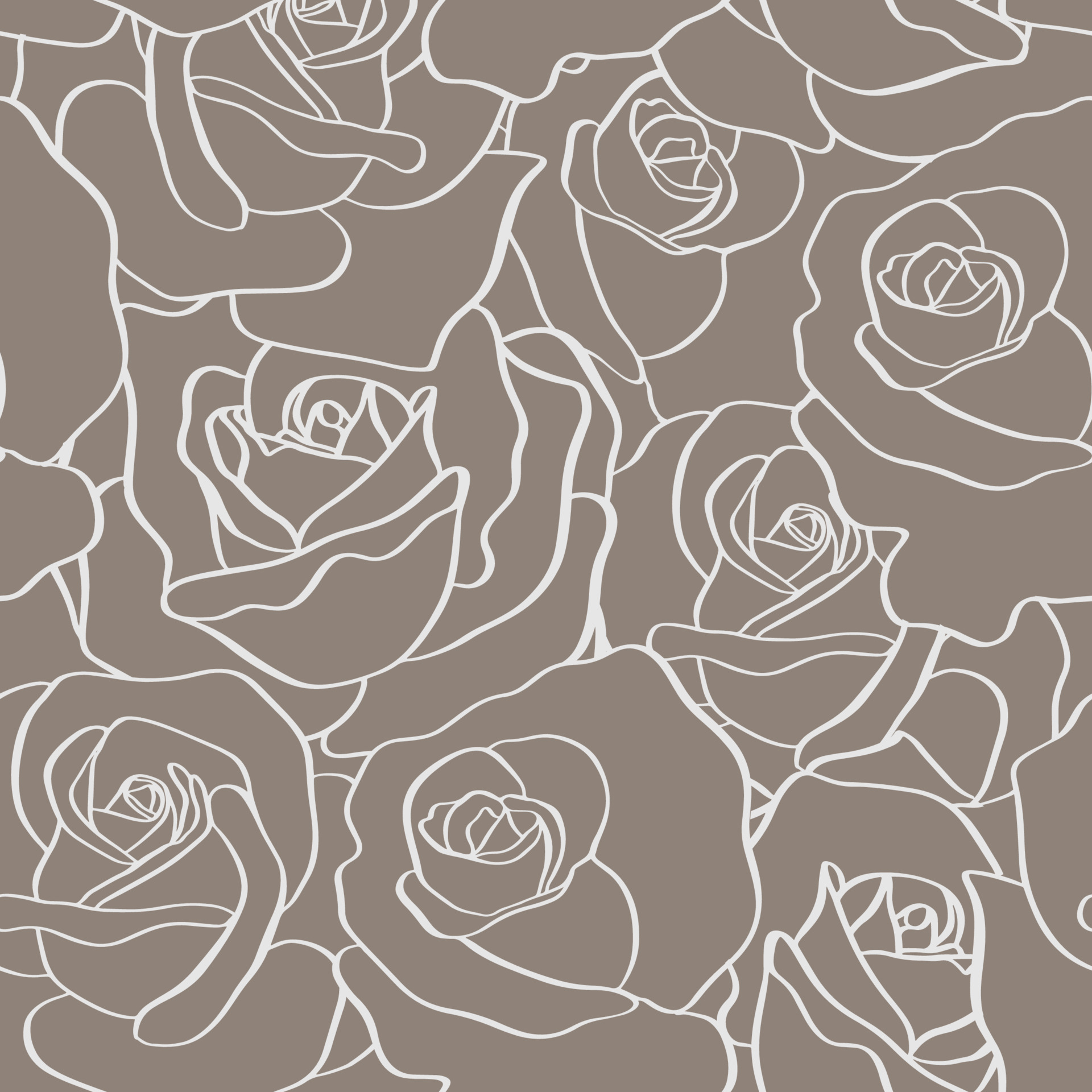 Vector seamless pattern with outline stylized roses. Beautiful floral