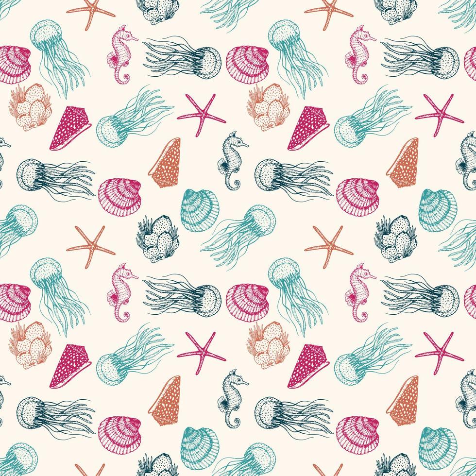 Hand drawn sea fishes seamless background. Surface pattern for textile, wallpaper and wrapping. vector