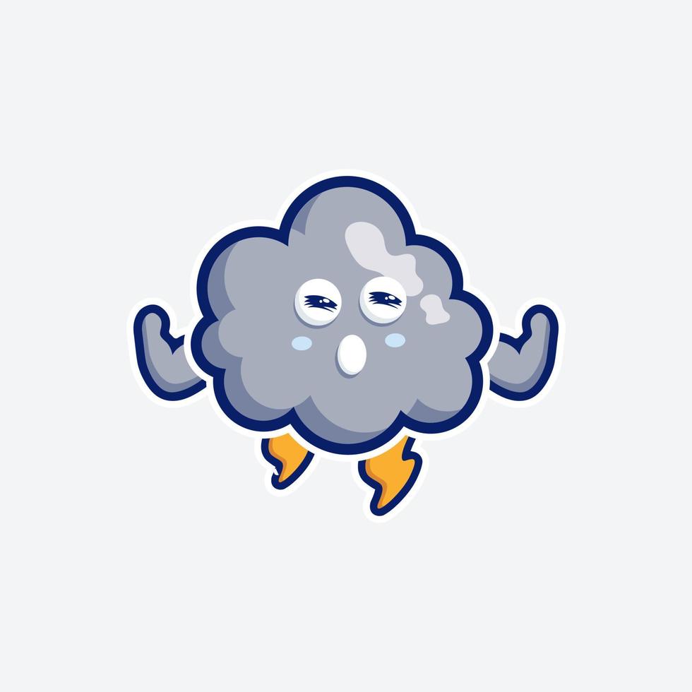 linda mascota de conjunto de personajes y nube de diseño de pegatinas para compras en línea cara de expresión de emoticono y nube de tormenta de truenos vector