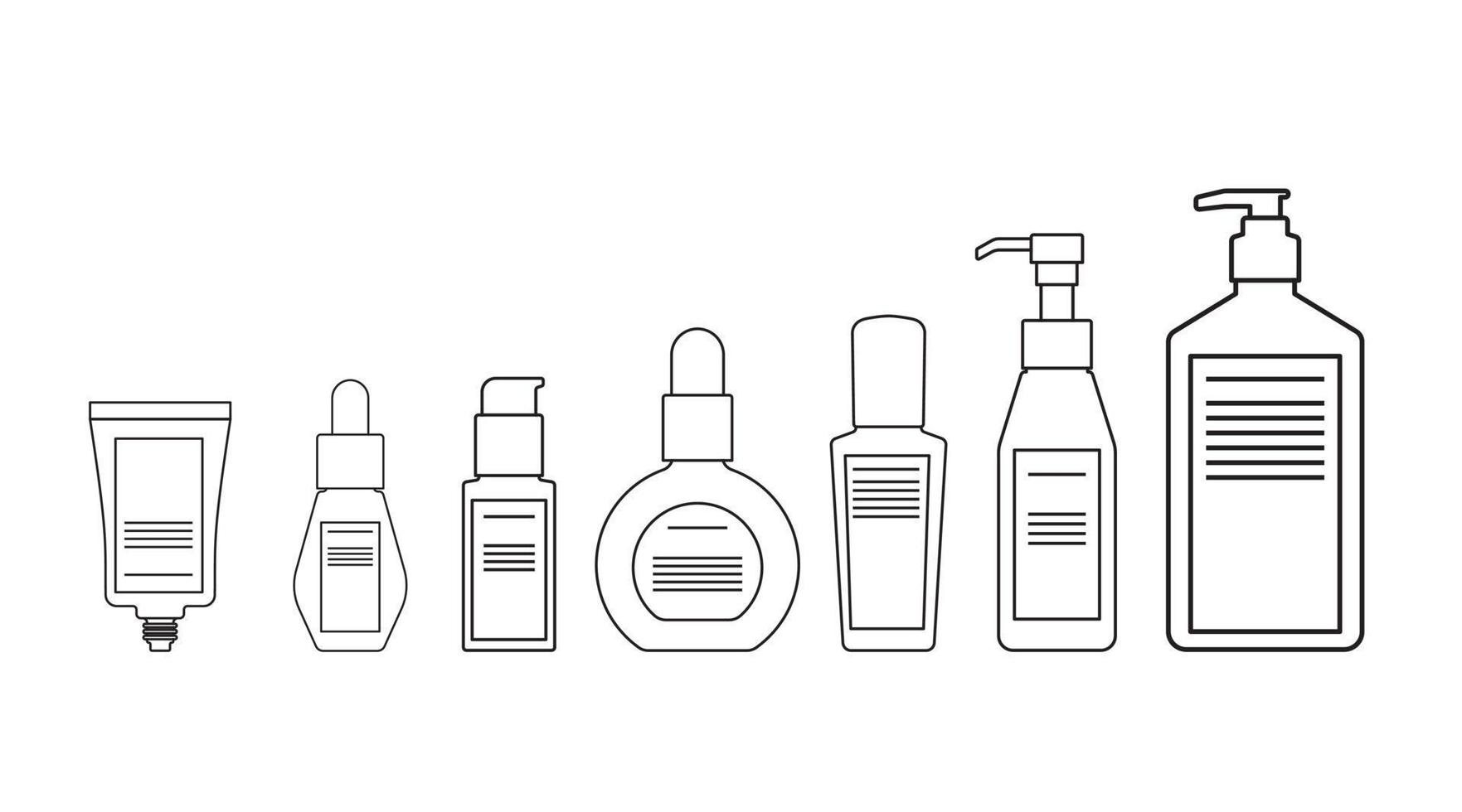 outline body lotions, cream, sunscreen, serum, packaging  bottle cosmetic flat design vector