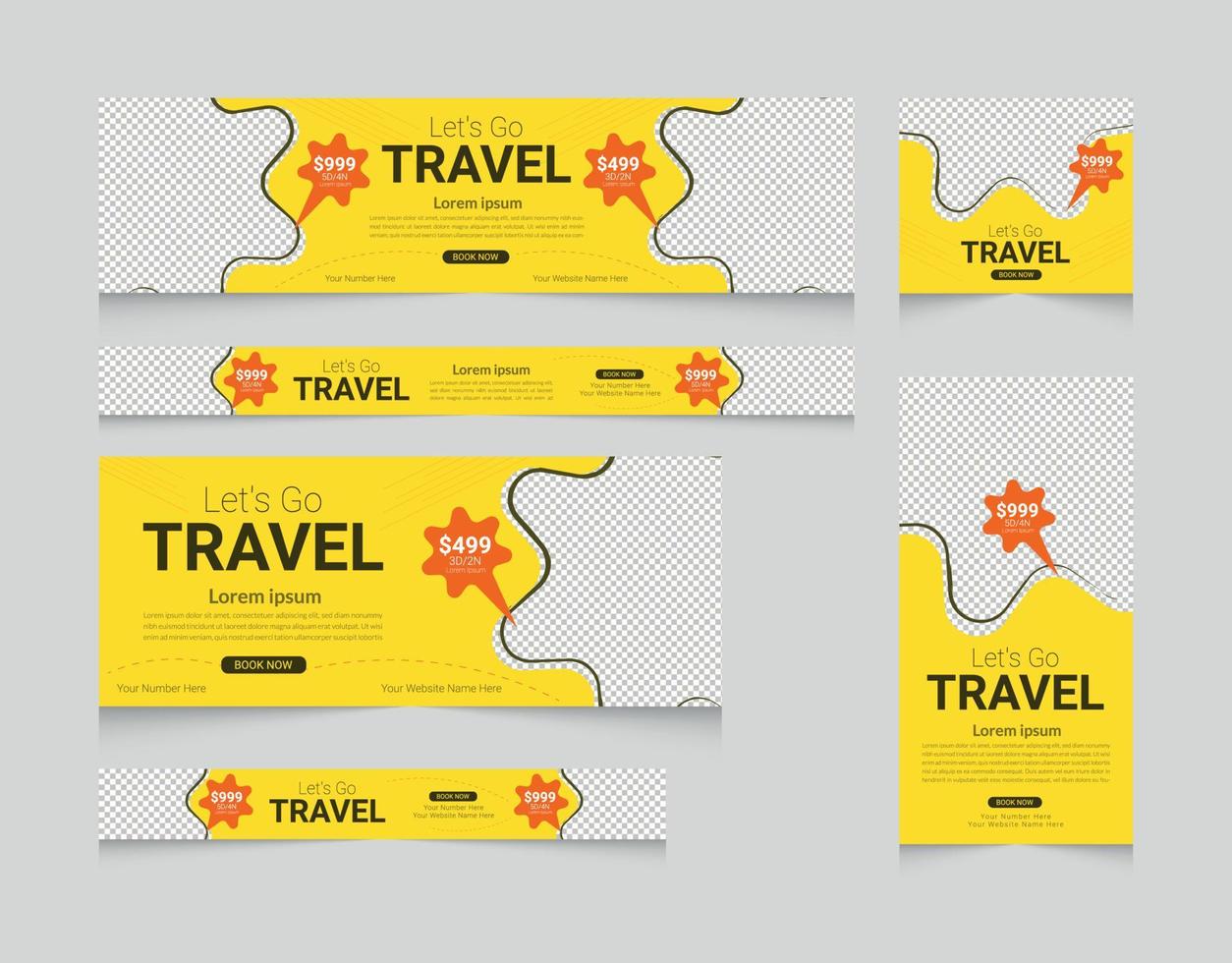 diseño de plantilla de publicación de banner web de venta de viajes vector