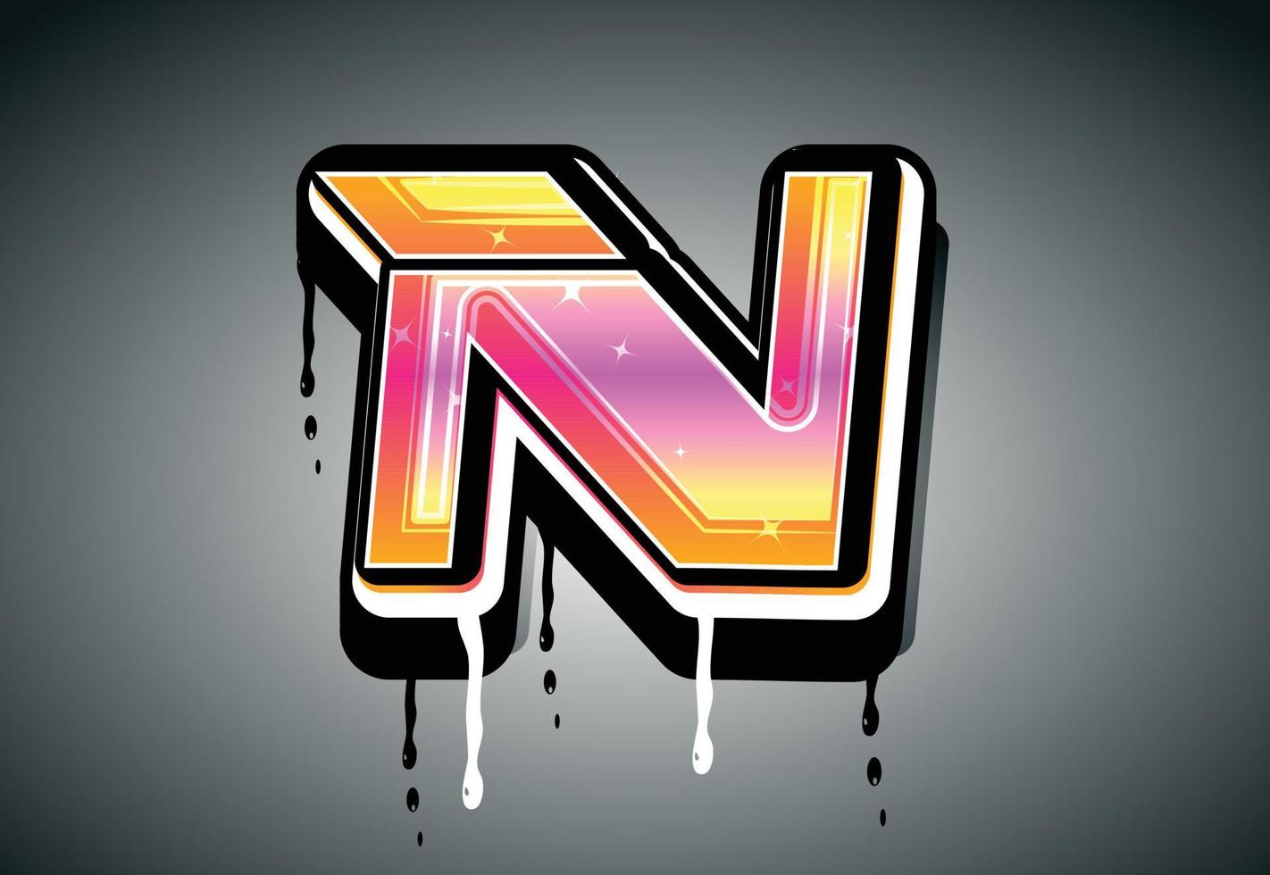 3D N Letter graffiti with drip effect vector