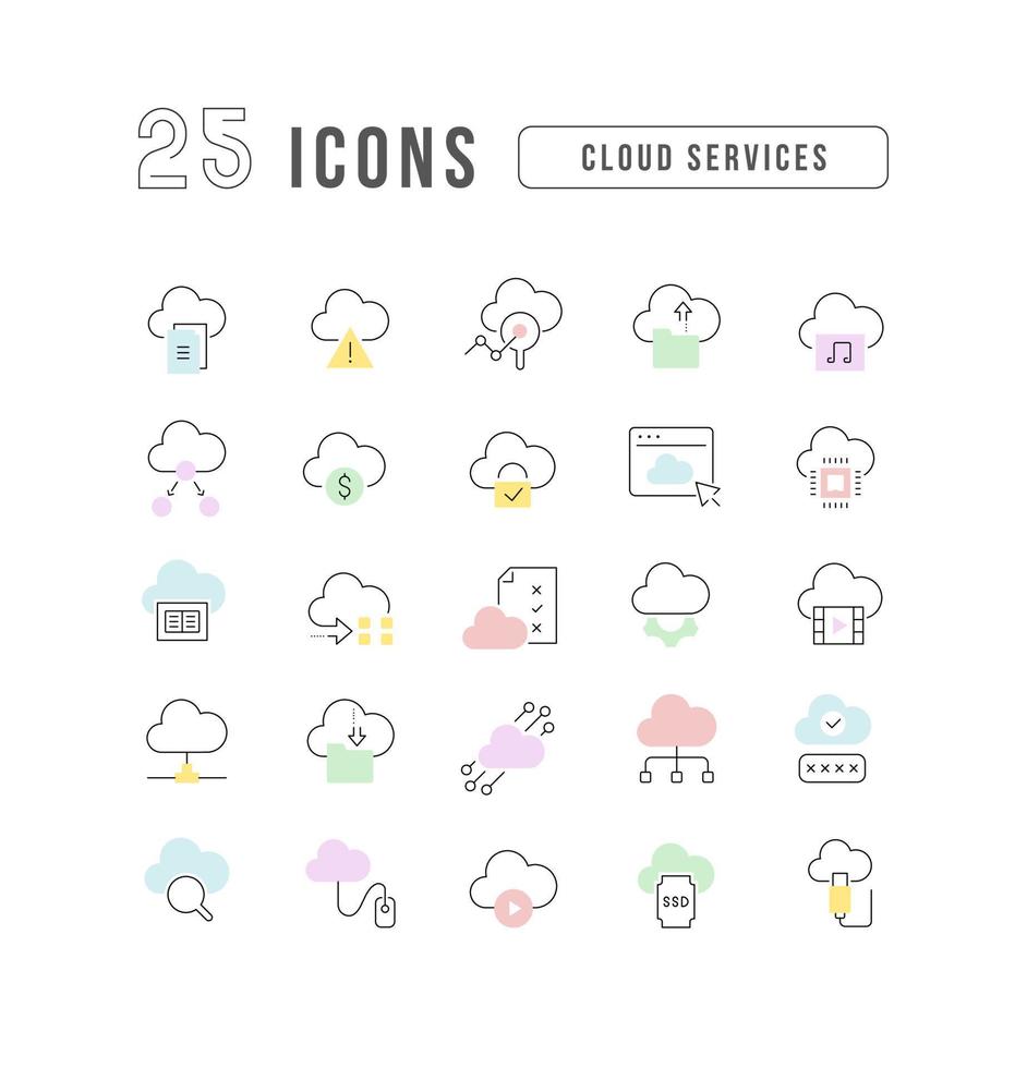 Set of linear icons of Cloud Services vector