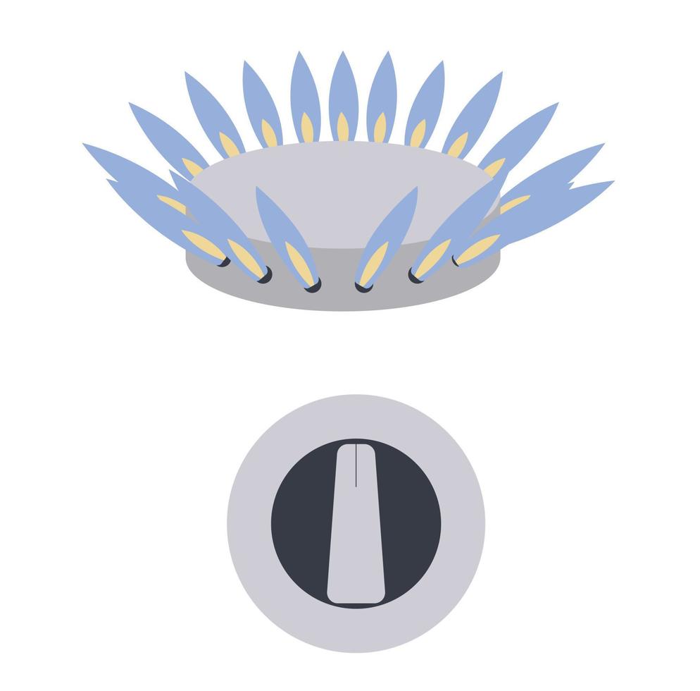 quemador de gas con llama azul y perilla. ilustración de stock vectorial aislada sobre fondo blanco. vector