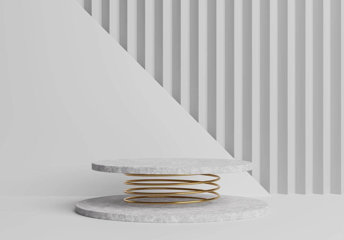 Marble podium for product presentation with white rectangle shape and  Golden spring, 3D illustration background Pro Photo