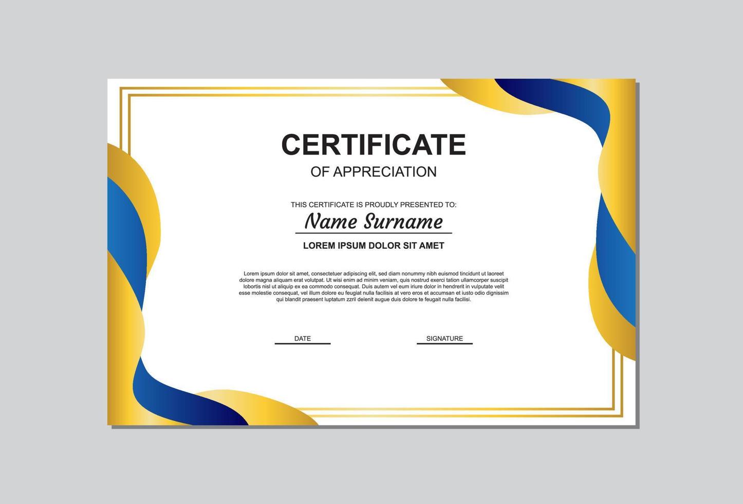 certificate template in gold and blue color with modern style. vector