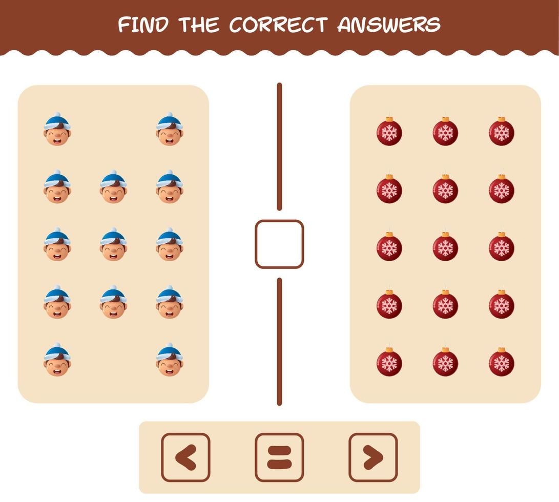 Find the correct answers of cartoon christmas. Searching and Counting game. Educational game for pre shool years kids and toddlers vector