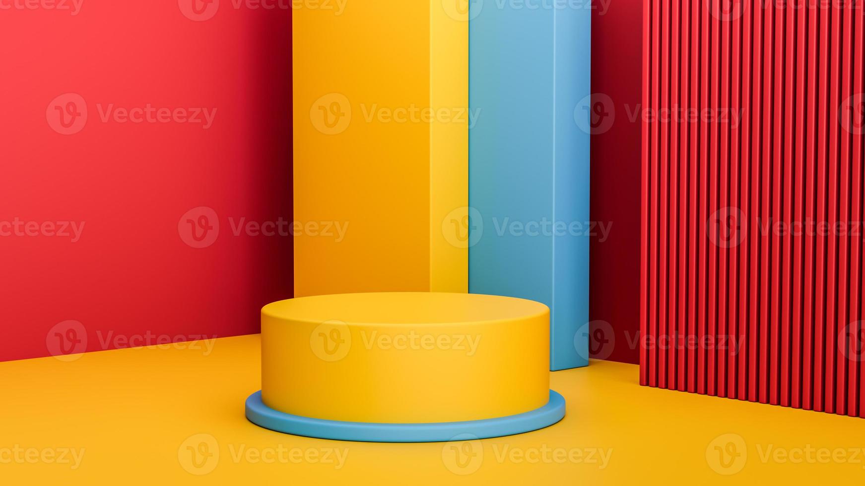 Modern trendy color cylinder podiums with circular, vibrant empty room background. Abstract product display presentation. Minimal wall scene, Studio room photo