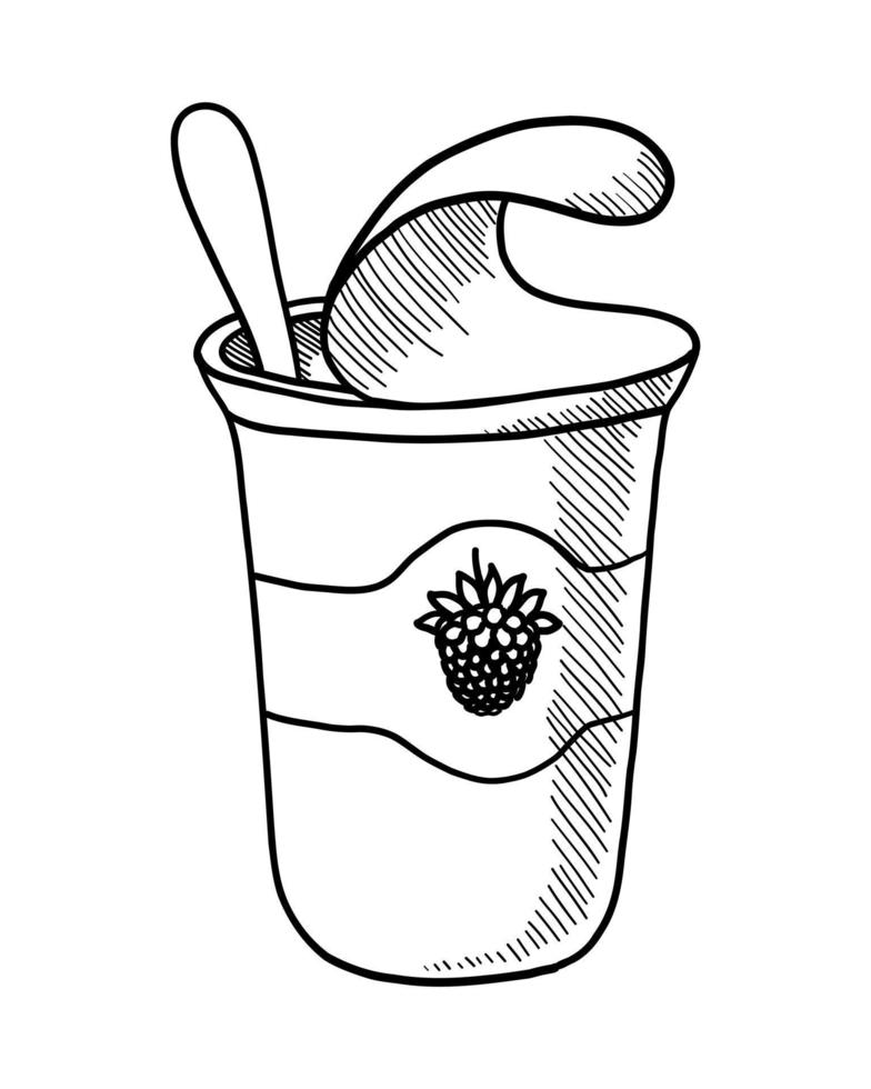 dibujo de contorno vectorial de yogur de frutas sobre un fondo blanco vector