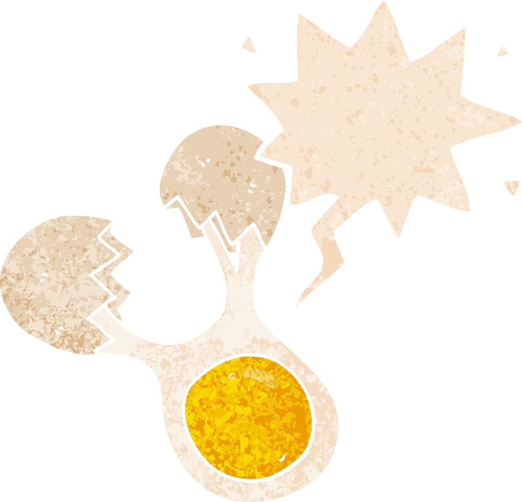 cartoon cracked egg and speech bubble in retro textured style vector