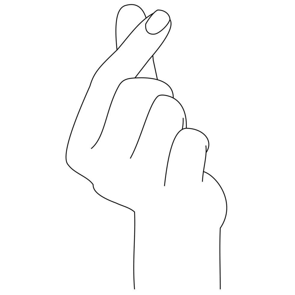 Illustration line drawing of a female making and showing gestures mini heart symbols by hand and finger. Korean symbol of love with fingers isolated on white backgrounds vector