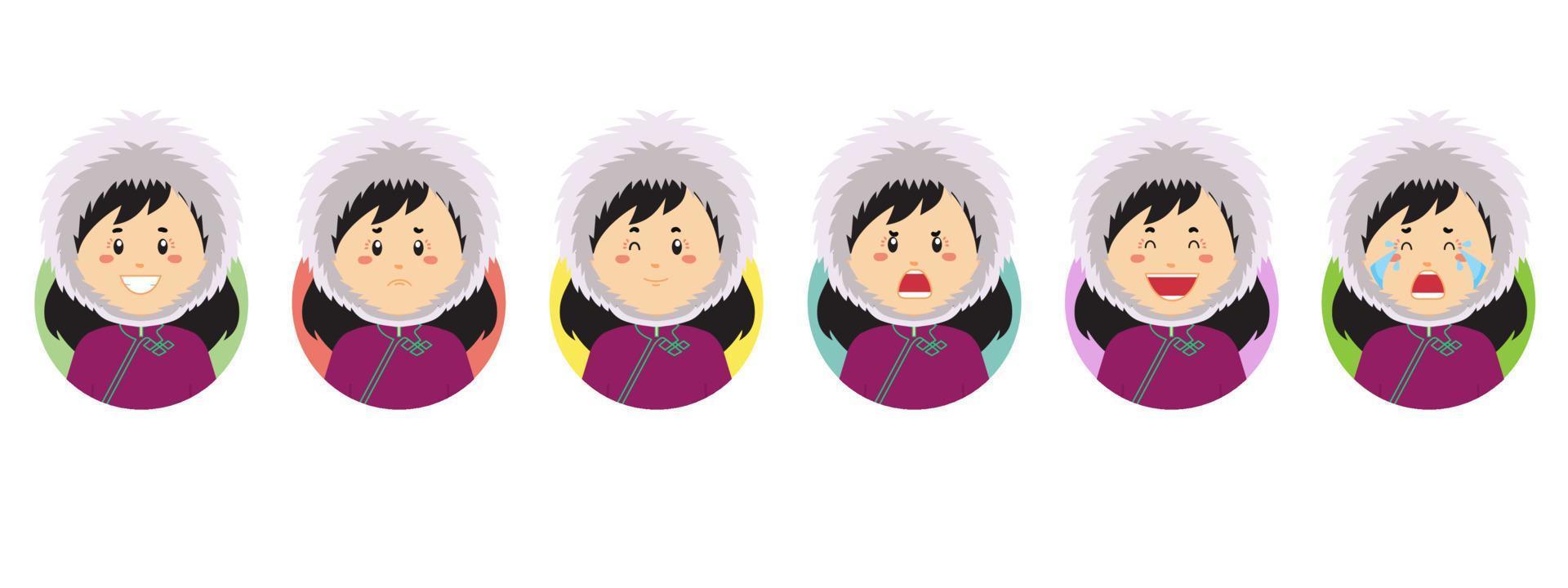 avatar mongol con varias expresiones vector