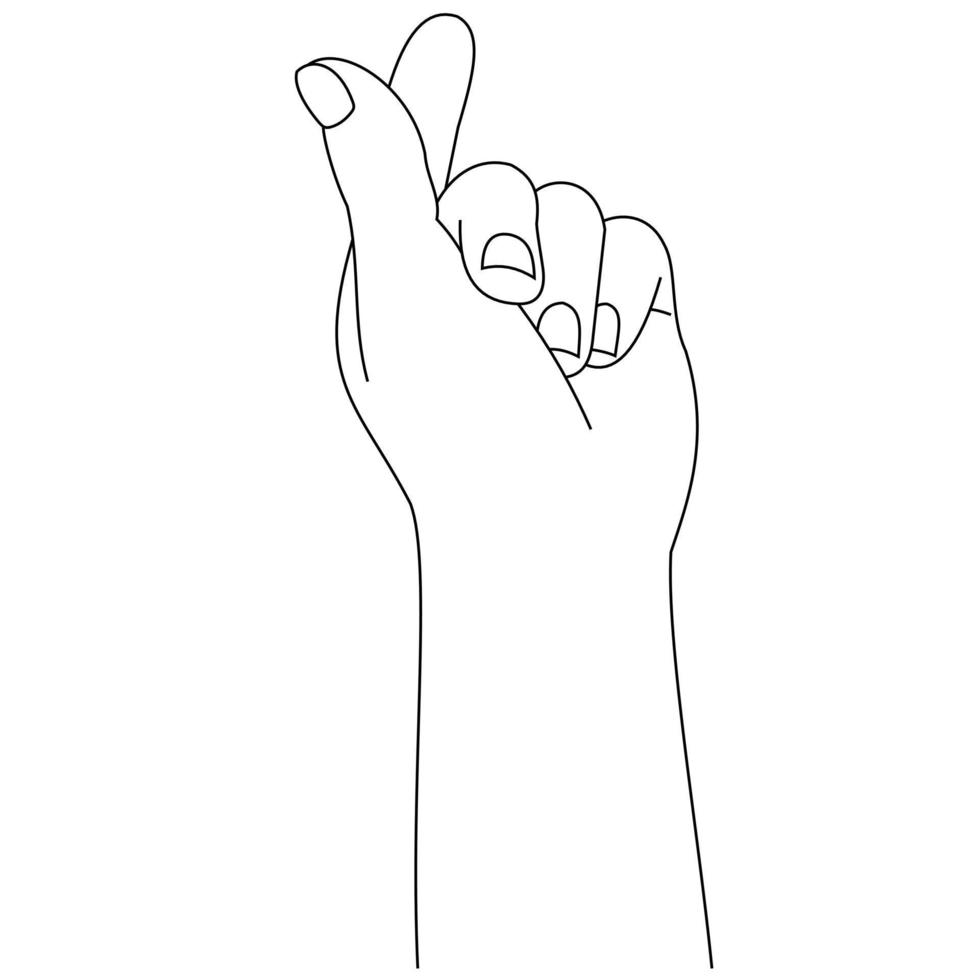 dibujo lineal de ilustración de una mujer haciendo y mostrando gestos mini símbolos cardíacos con la mano y el dedo. símbolo coreano del amor con los dedos aislado en fondos blancos vector