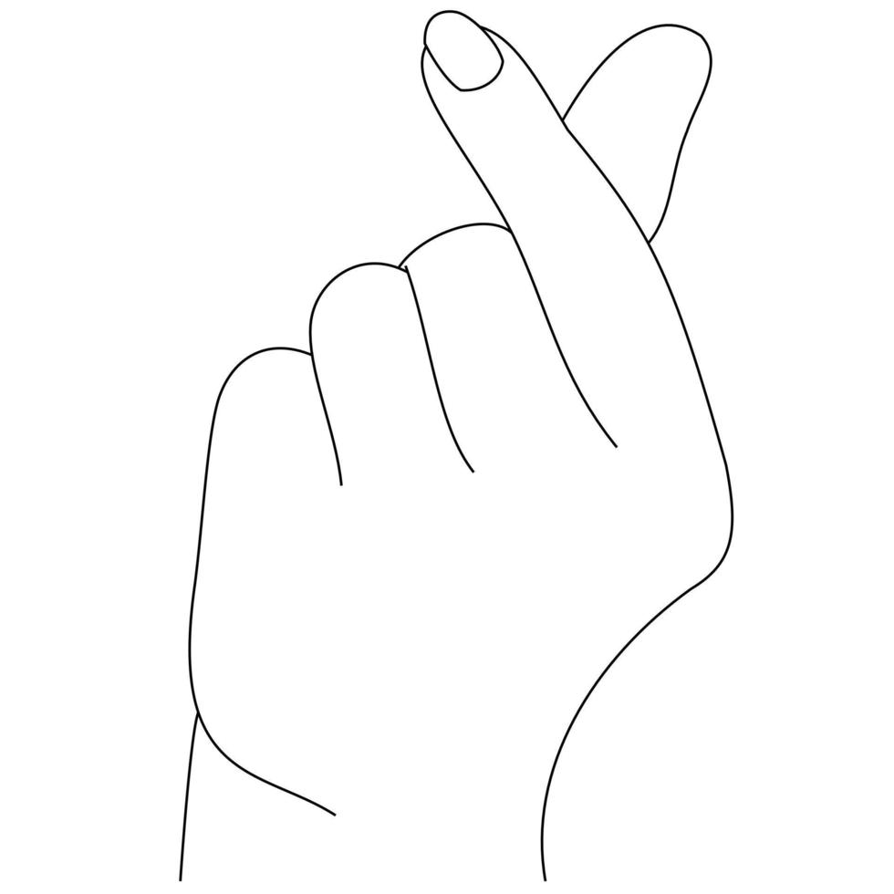 Illustration line drawing of a female making and showing gestures mini heart symbols by hand and finger. Korean symbol of love with fingers isolated on white backgrounds vector