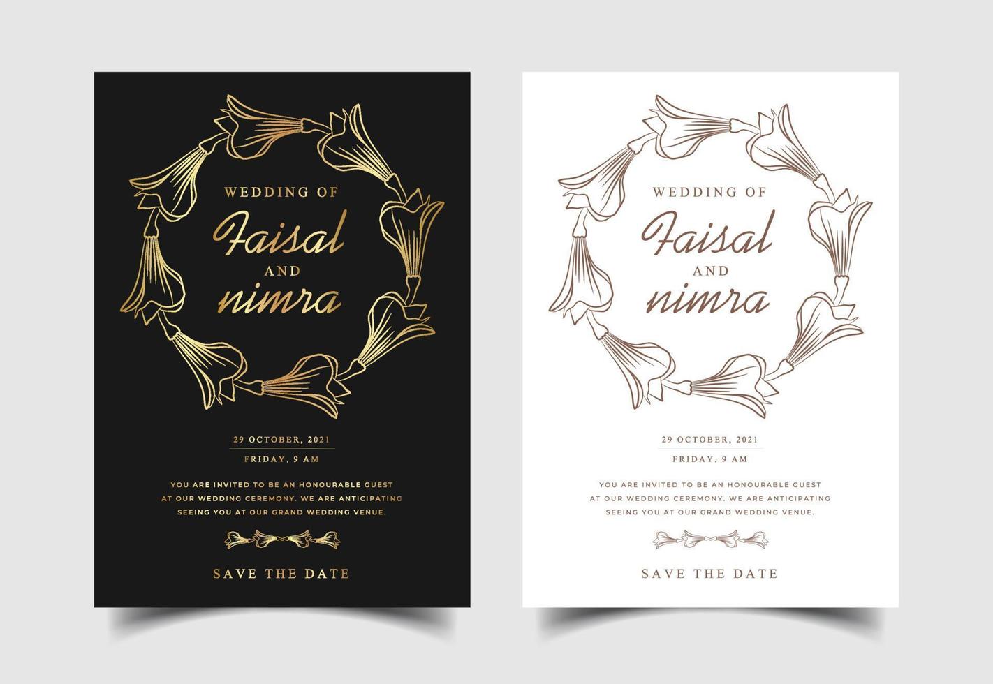 Hand drawn floral and botanical wedding invitation card vector