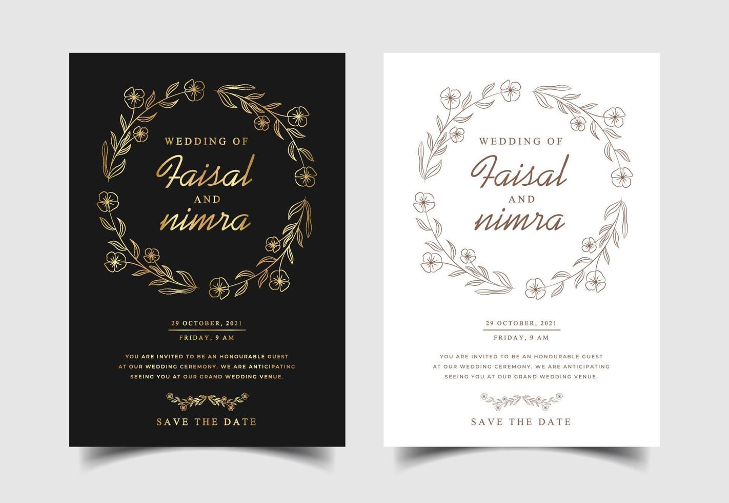 Hand drawn floral and botanical wedding invitation card vector