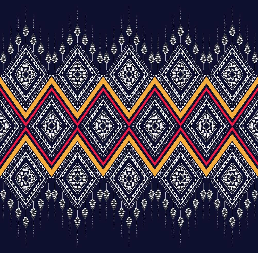 Geometric ethnic texture embroidery design with Dark Blue background design for costume, skirt,carpet,wallpaper,clothing,wrapping,Batik,fabric,sheet white triangle shapes Vector, illustration vector