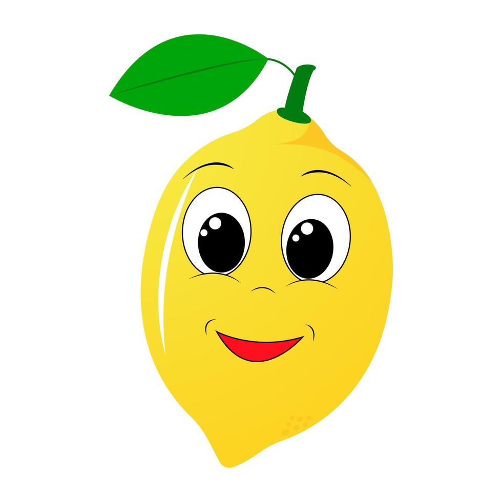 Happy character smiling yellow lemon. Cheerful lemon. Print for a T-shirt. Vector illustration