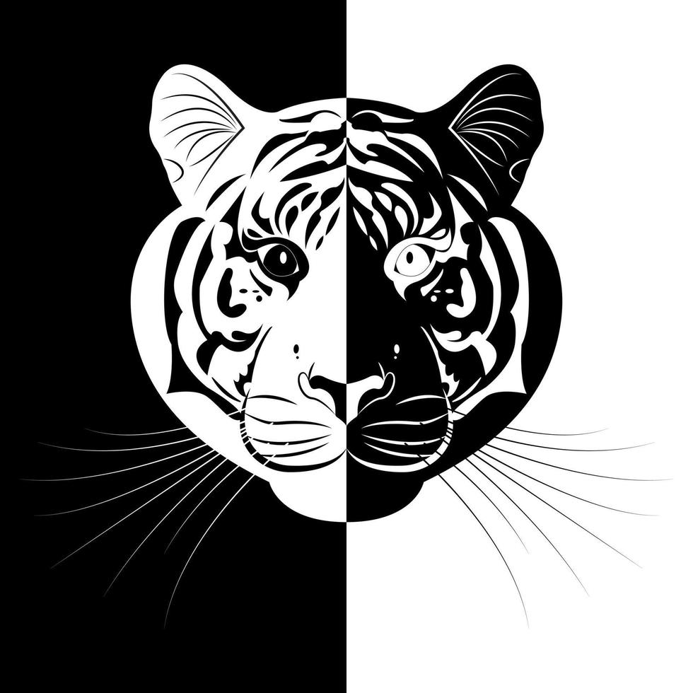 Black and white portrait of a tiger. Stylish print for a T-shirt. Modern design. Vector illustration