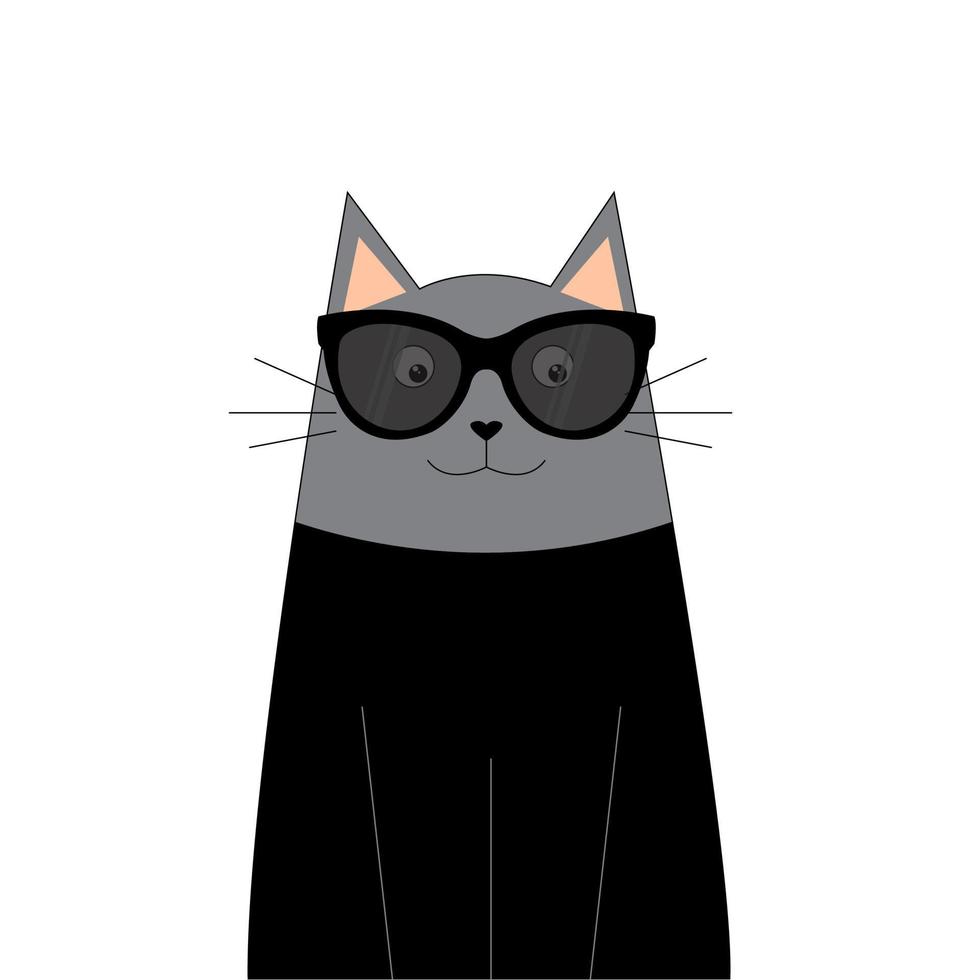 Stylish brutal cat in tinted glasses. Print, sticker. Children's illustration. Vector illustration isolated on white background