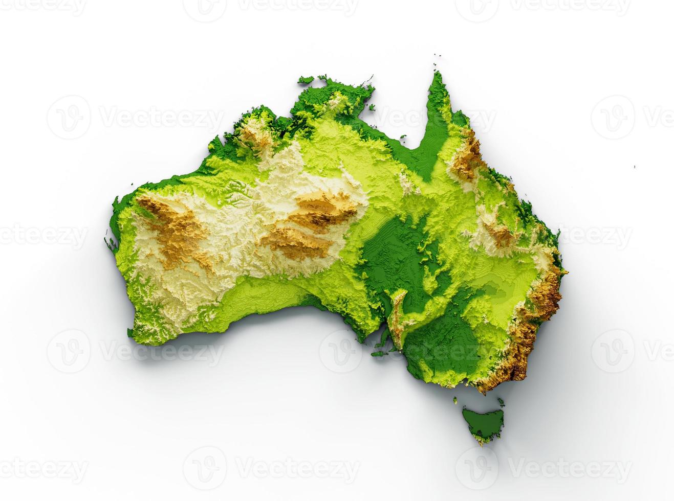 mapa de australia mapa de altura de color de relieve sombreado en el fondo azul del mar ilustración 3d foto
