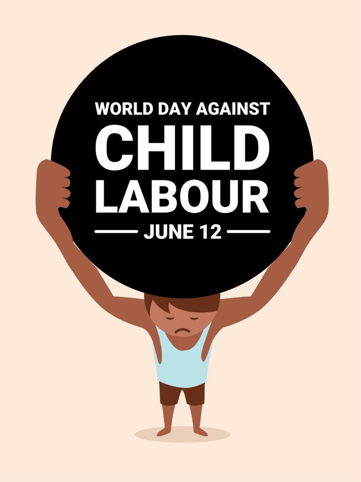 Vector illustration, of a child with a weight on his head as a banner or poster, World Day Against Child Labour.