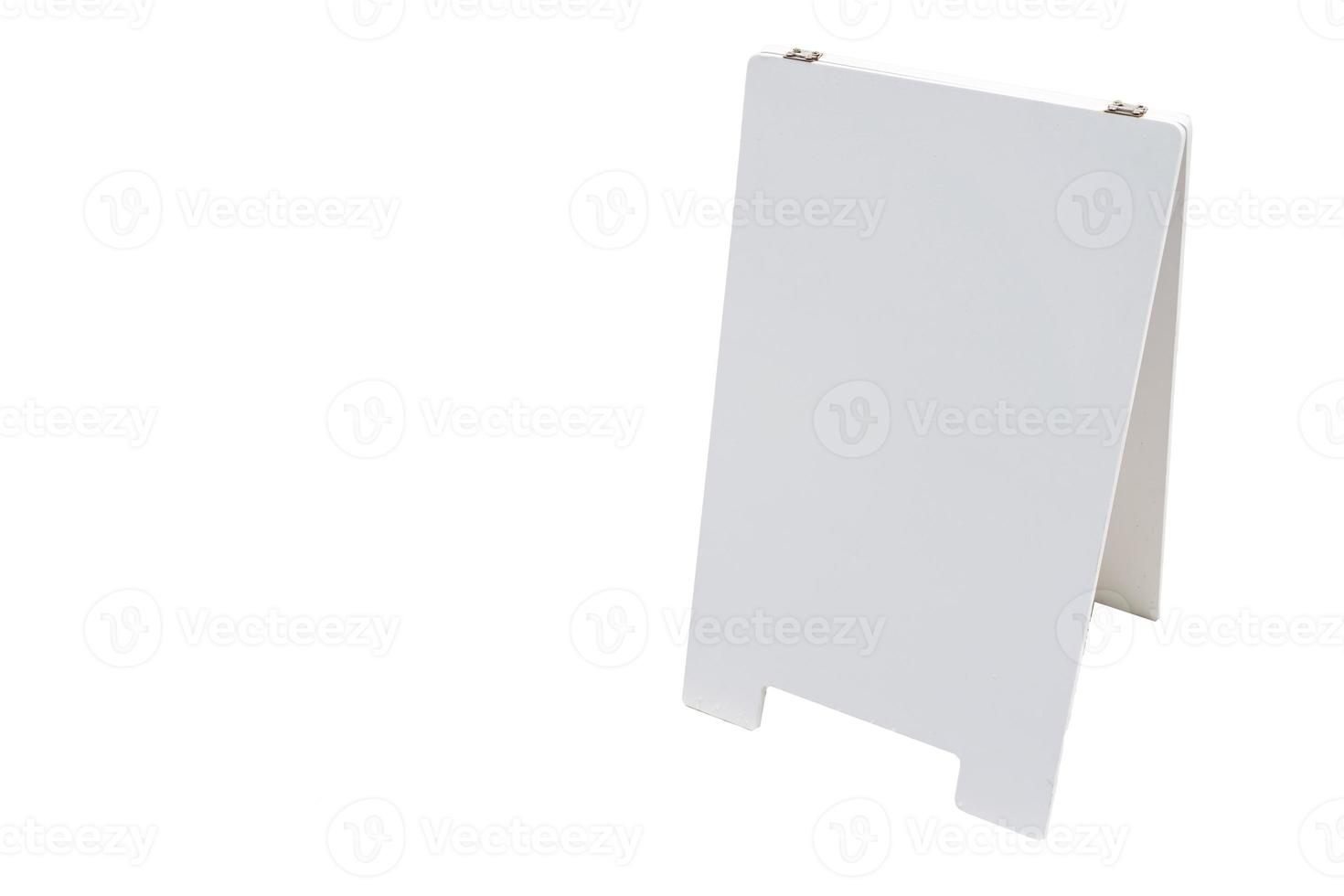 white mock up wooden sign board on white background. copy space on sign board, isolated on white background. photo