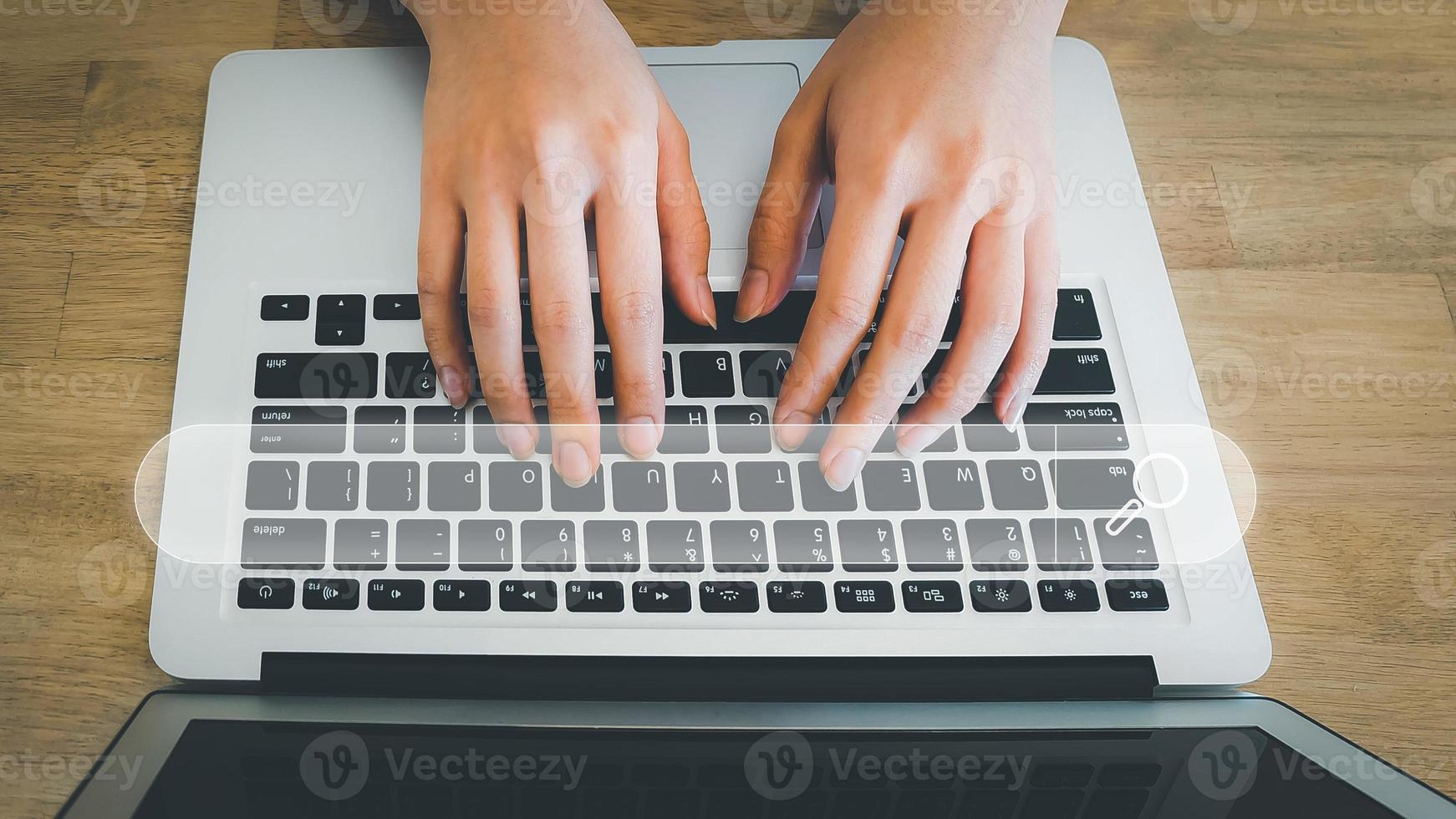 SEO Search engine optimization, Search technology, women's hands using a computer keyboard to search for information, using websites search bar to find the desired information or shopping online. photo