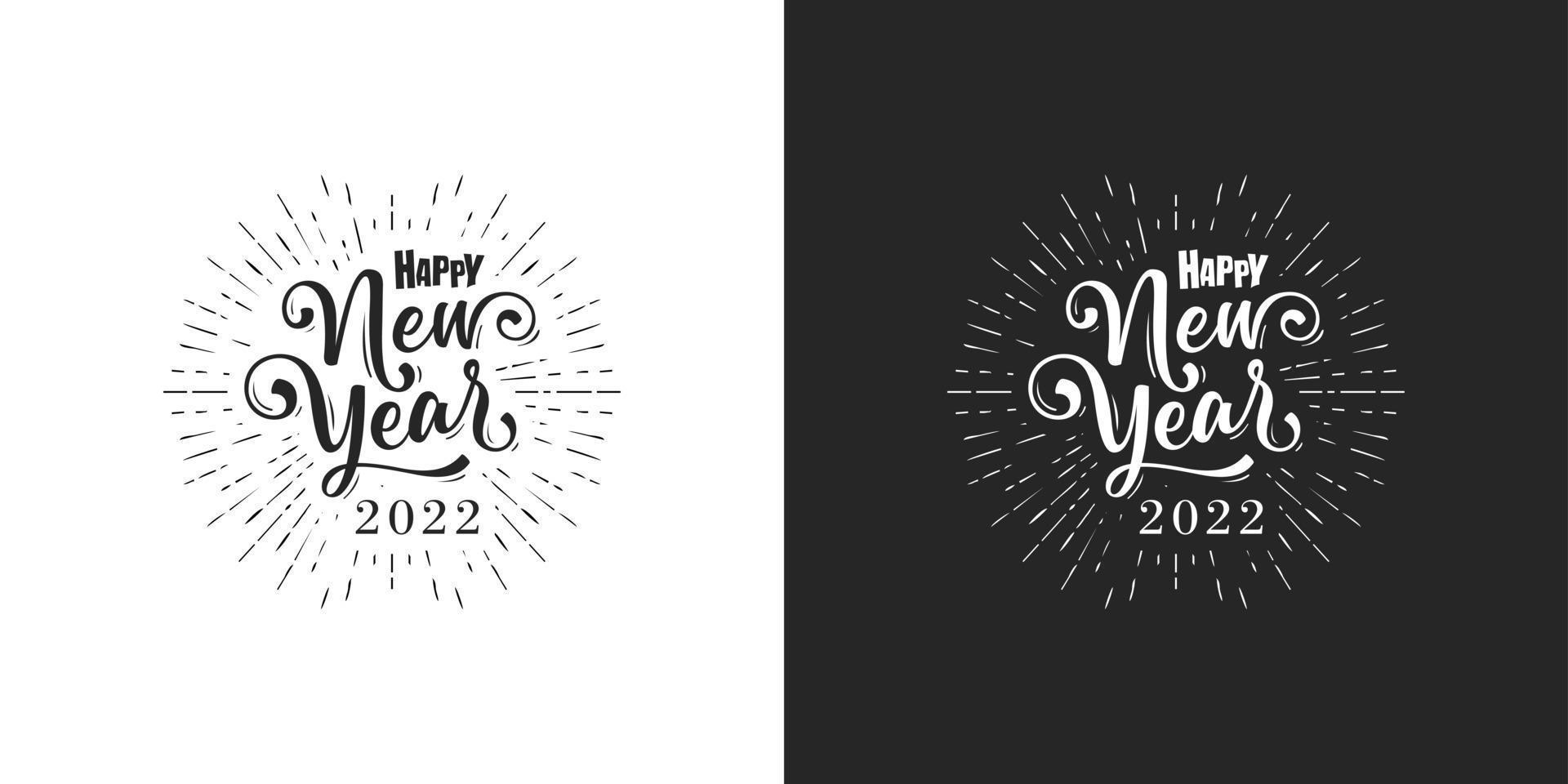Happy 2022 New Year. Holiday Vector Illustration With Lettering Composition And Burst. Golden Textured Happy New Year Label.