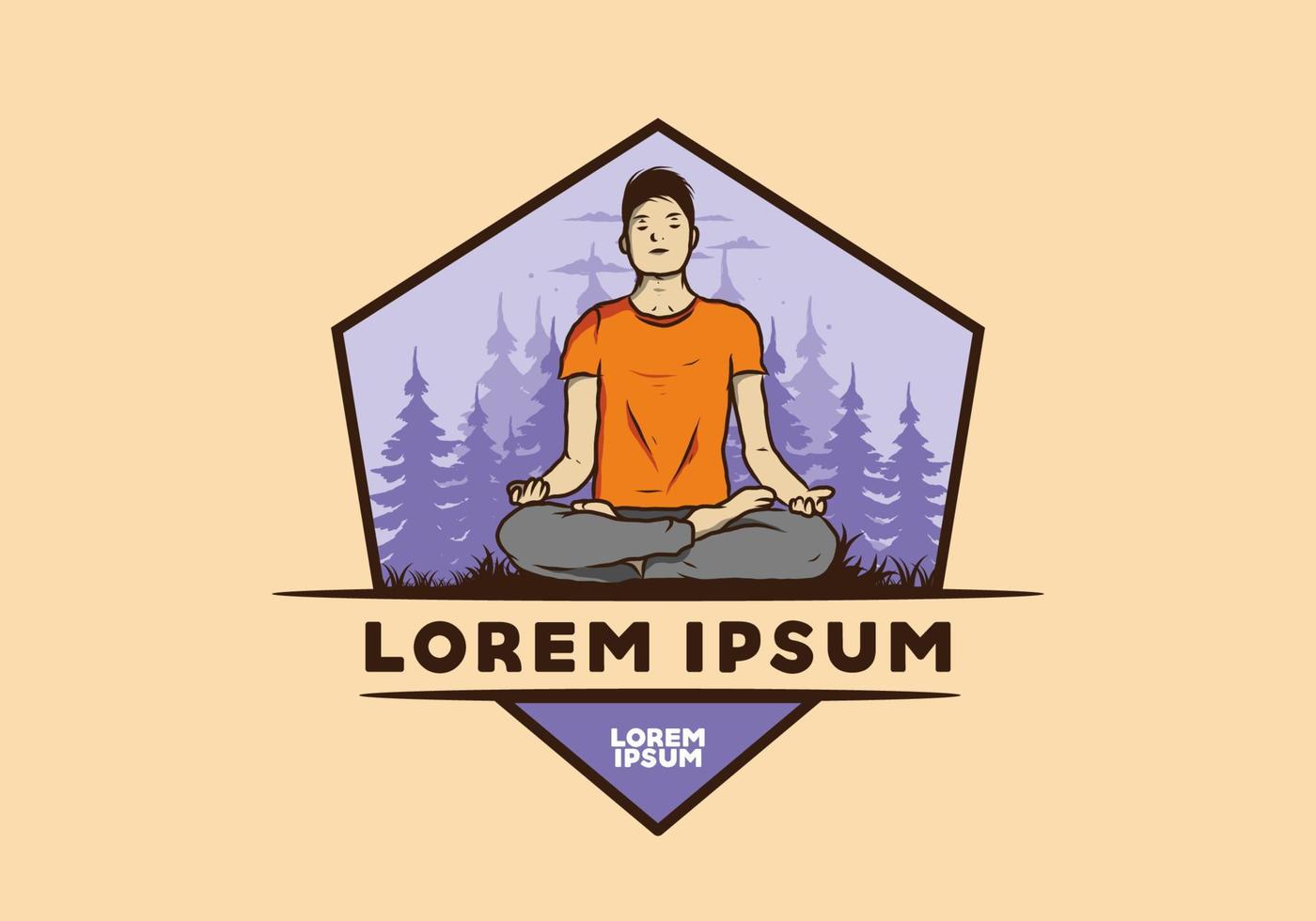 illustration of a someone doing yoga and meditating outdoors in a forest in nature among pine trees vector