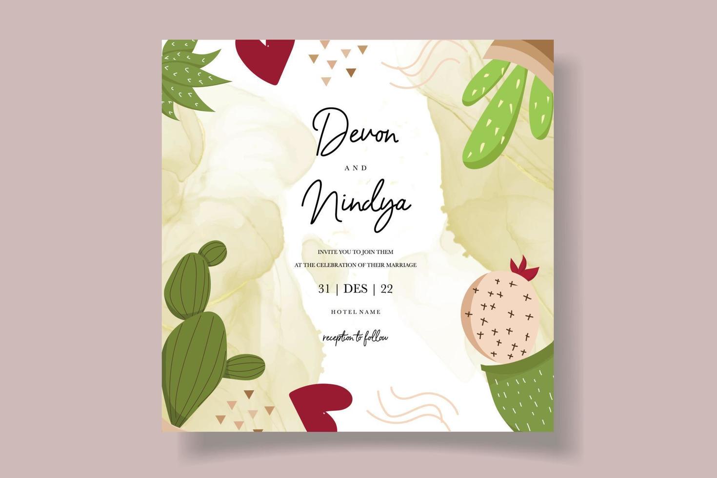 Beautiful cute cartoon cactus invitation card vector
