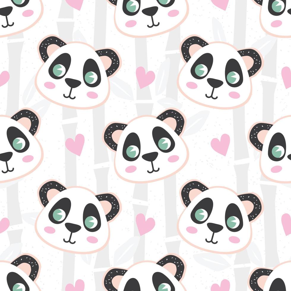 Seamless pattern with cartoon panda and bamboo. Cute baby background, stamp texture. Vector illustration in pastel color