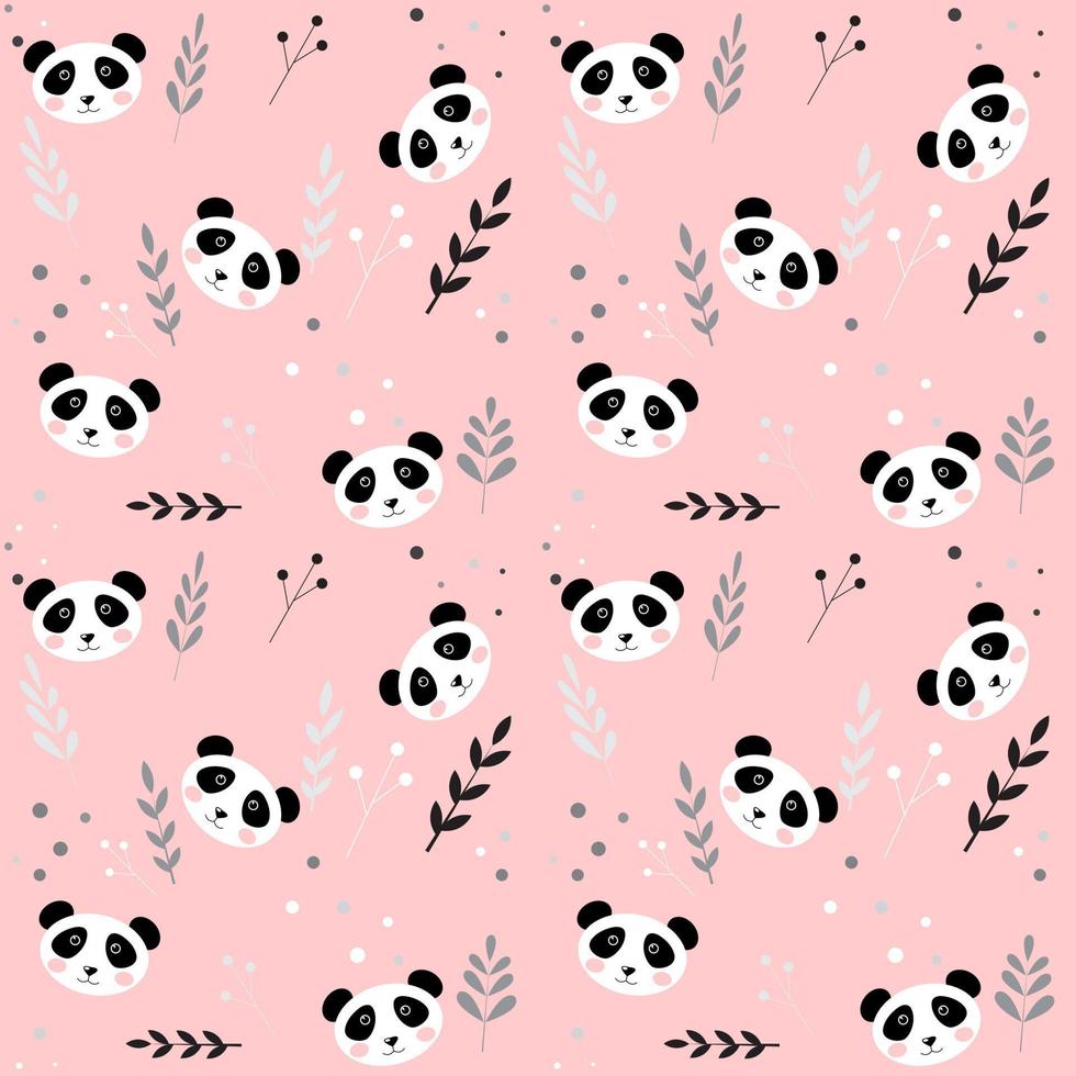 Cute seamless pattern with pandas and twigs. Background for children vector