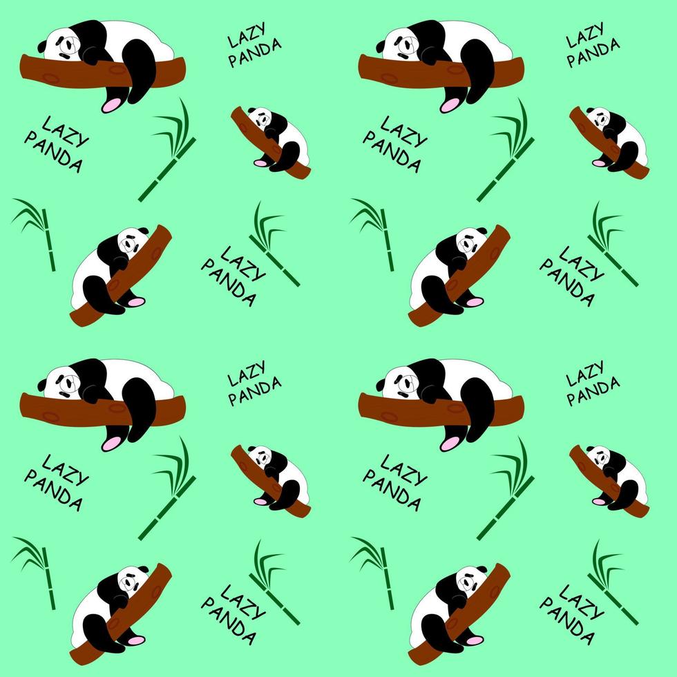 Cute panda sleeps on a tree branch. Seamless pattern for kids. Vector illustration