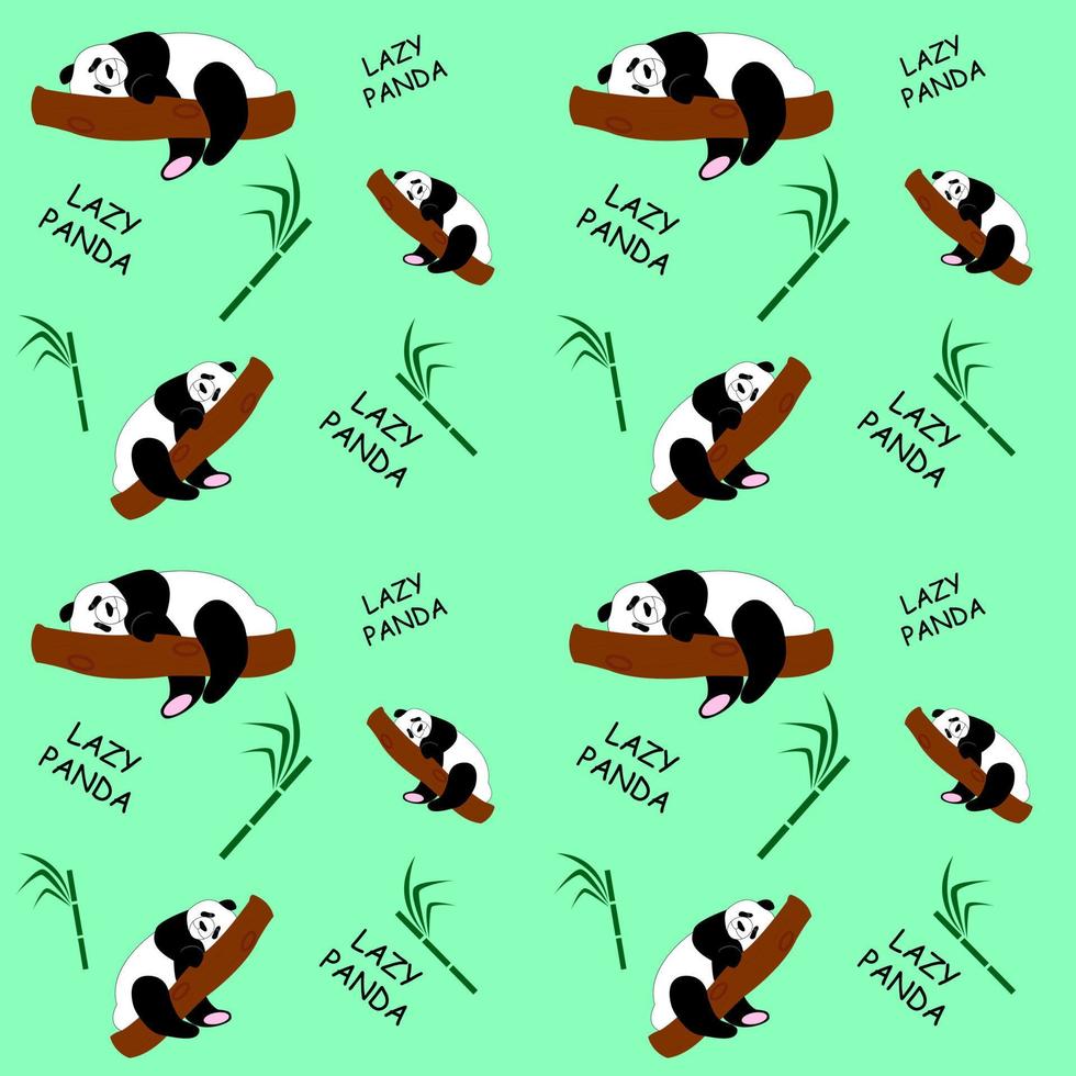 Cute panda sleeps on a tree branch. Seamless pattern for kids. Vector illustration