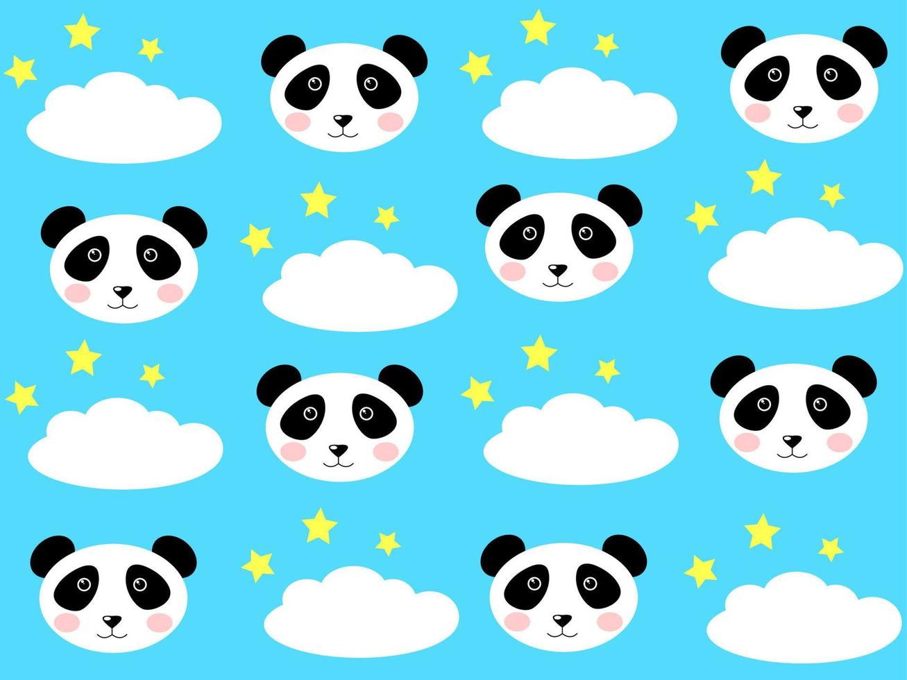 Cute seamless pattern with pandas, stars and clouds. Background for children vector