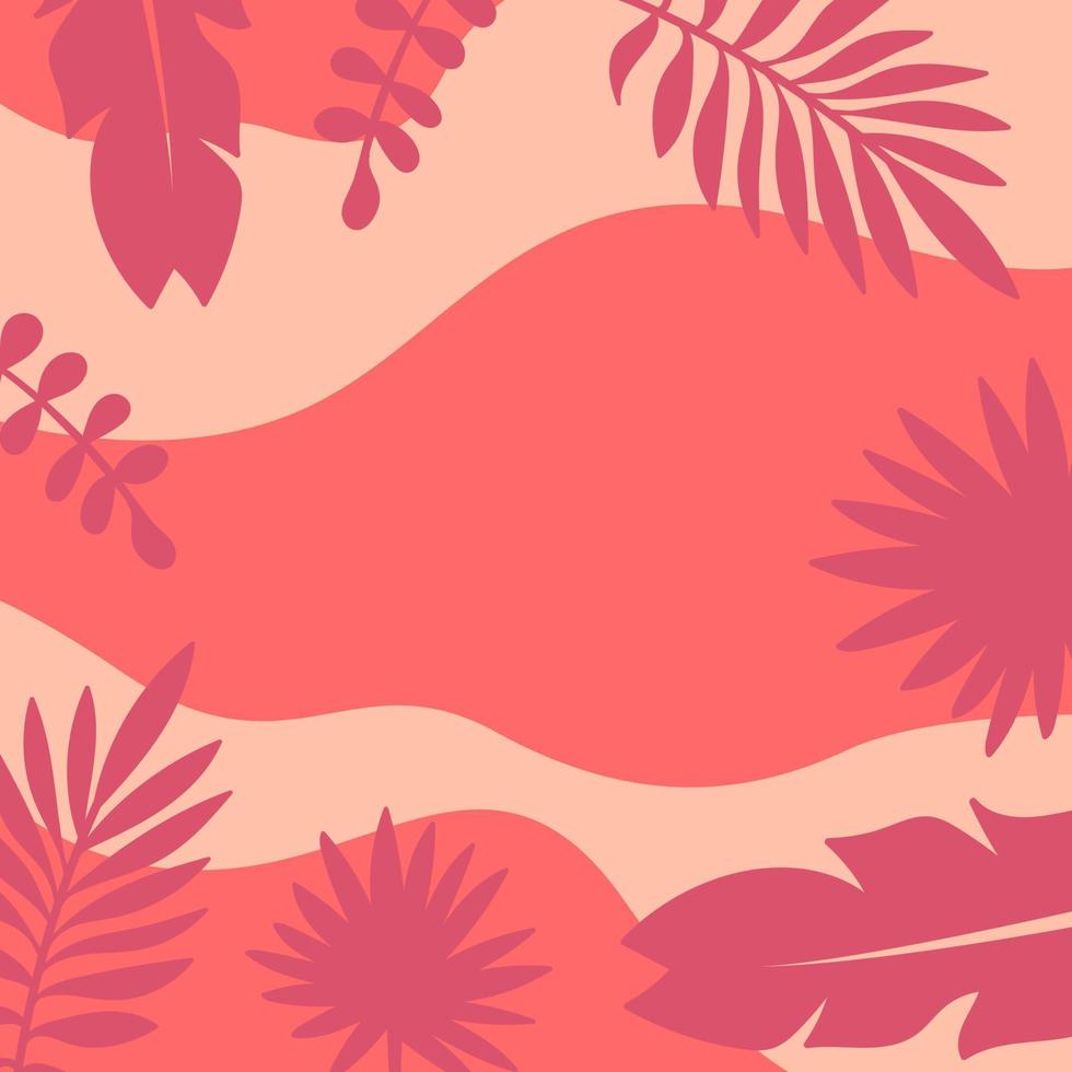 Abstract Summer Peach Frame, Tropical Leaves Design Template for Covers, Print and Social Media. vector