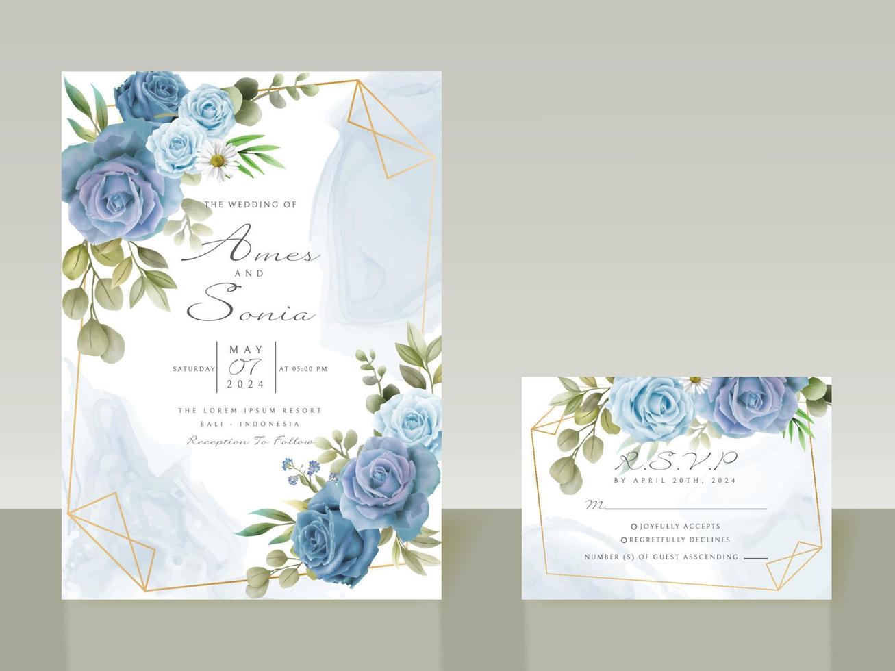 invitaciones de boda elegantes flores azules vector