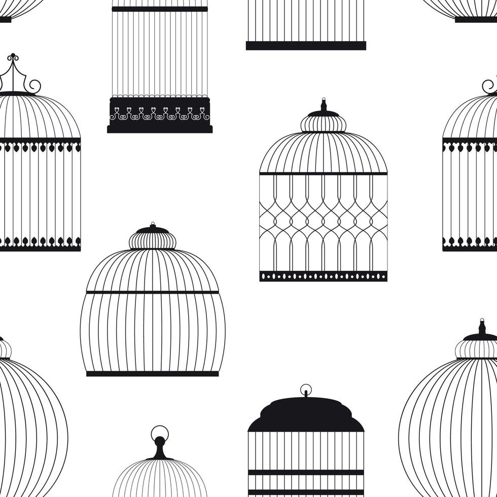jaulas de pájaros vintage siluetas patrón sin costuras ilustración vectorial vector