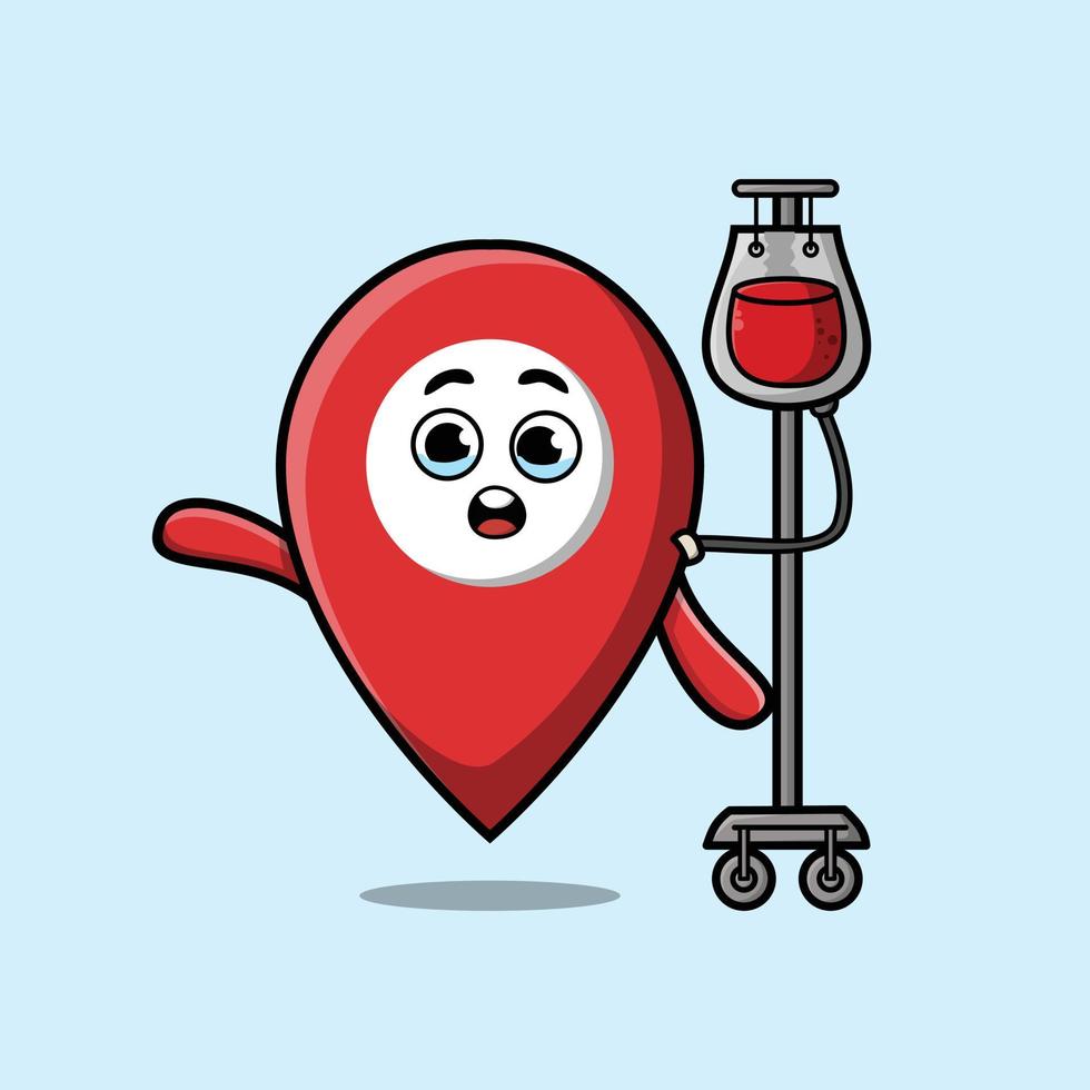 Cute cartoon pin location having blood transfusion vector
