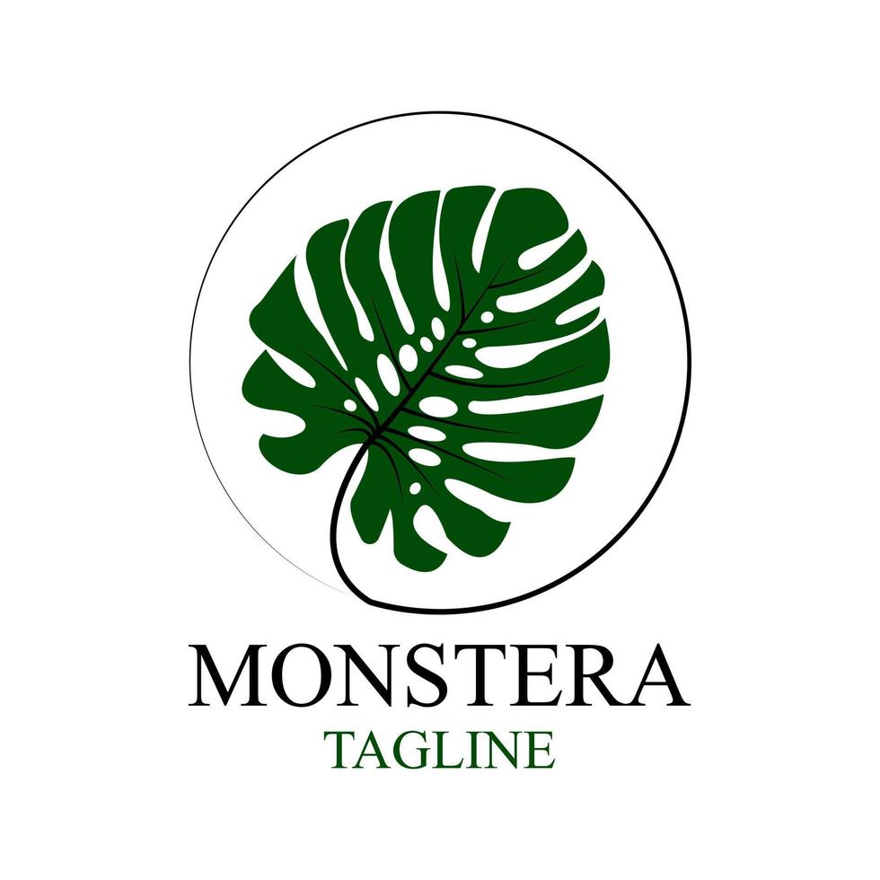 Logo for a hotel, spa salon, travel agency in the form of a tropical green monstera leaf. Vector illustration isolated on transparent background