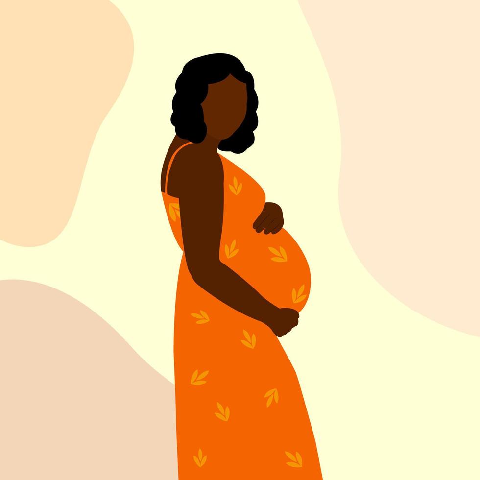 ilustración vectorial de una mujer embarazada de piel negra africana. silueta de una mujer embarazada vector