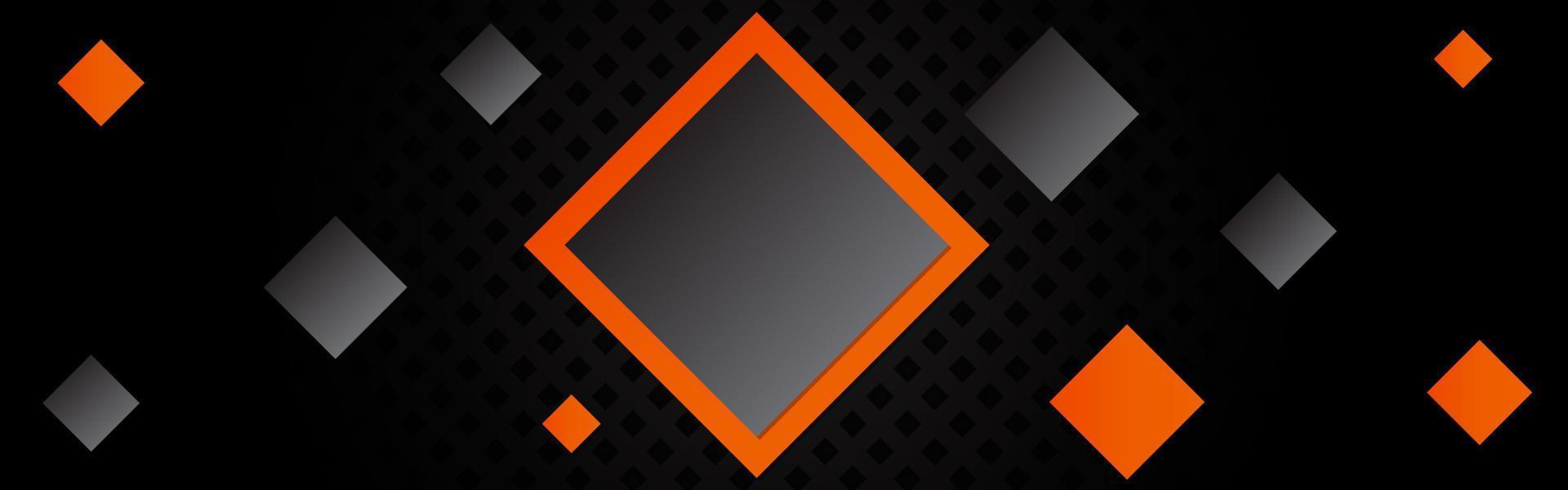 Fashionable composition of orange and black rhombuses on a black background. Dark metal perforated texture. Technology geometric illustration. Header vector banner