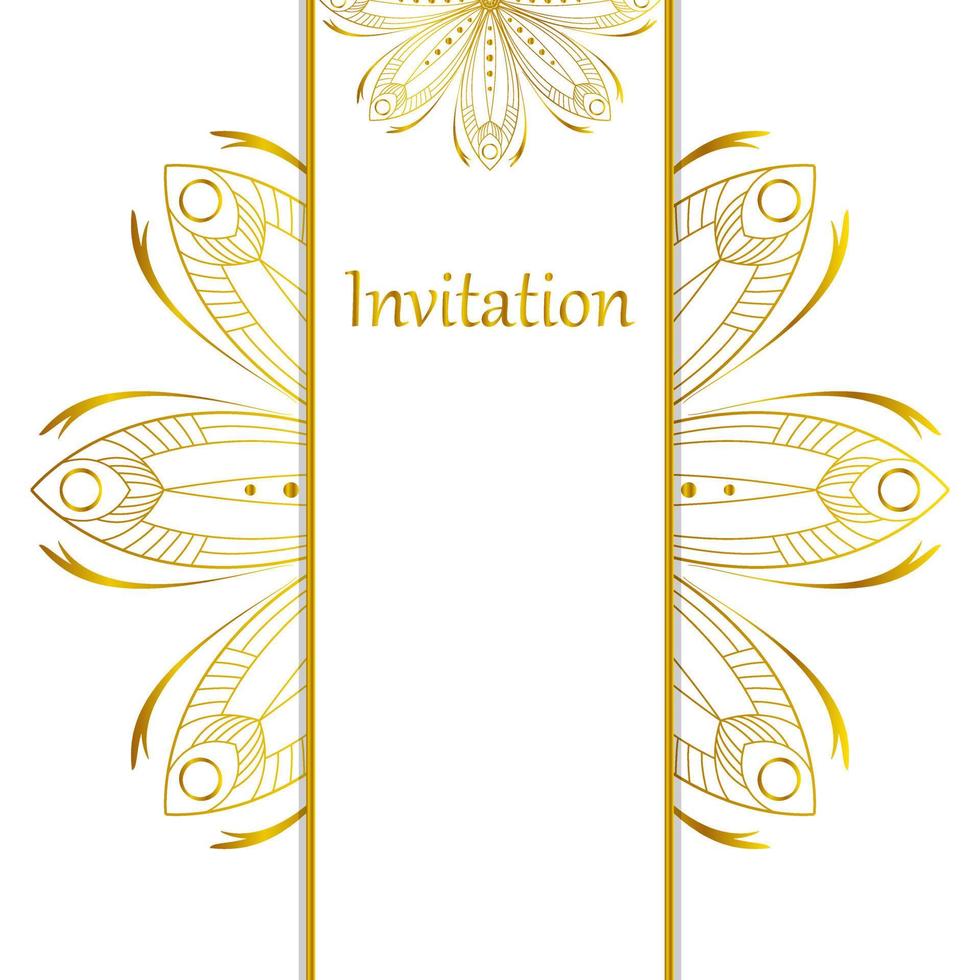 Vintage wedding invitation design with golden mandala. Elegant greeting card design with place for text. Vector illustration