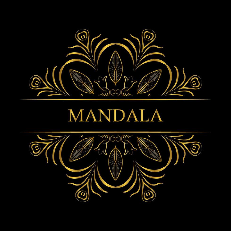 Golden mandala - badge, logo, icon. Vector illustration isolated on black background