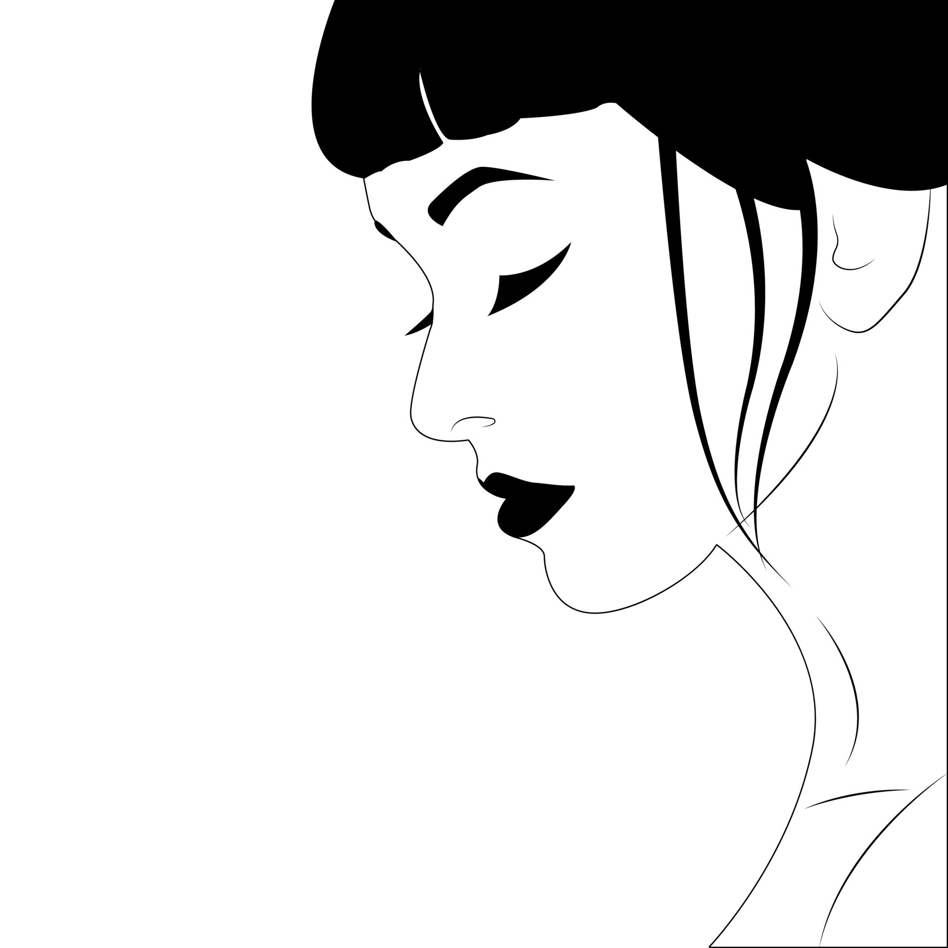 Black and white portrait of a girl. Vector face of a girl. Portrait of