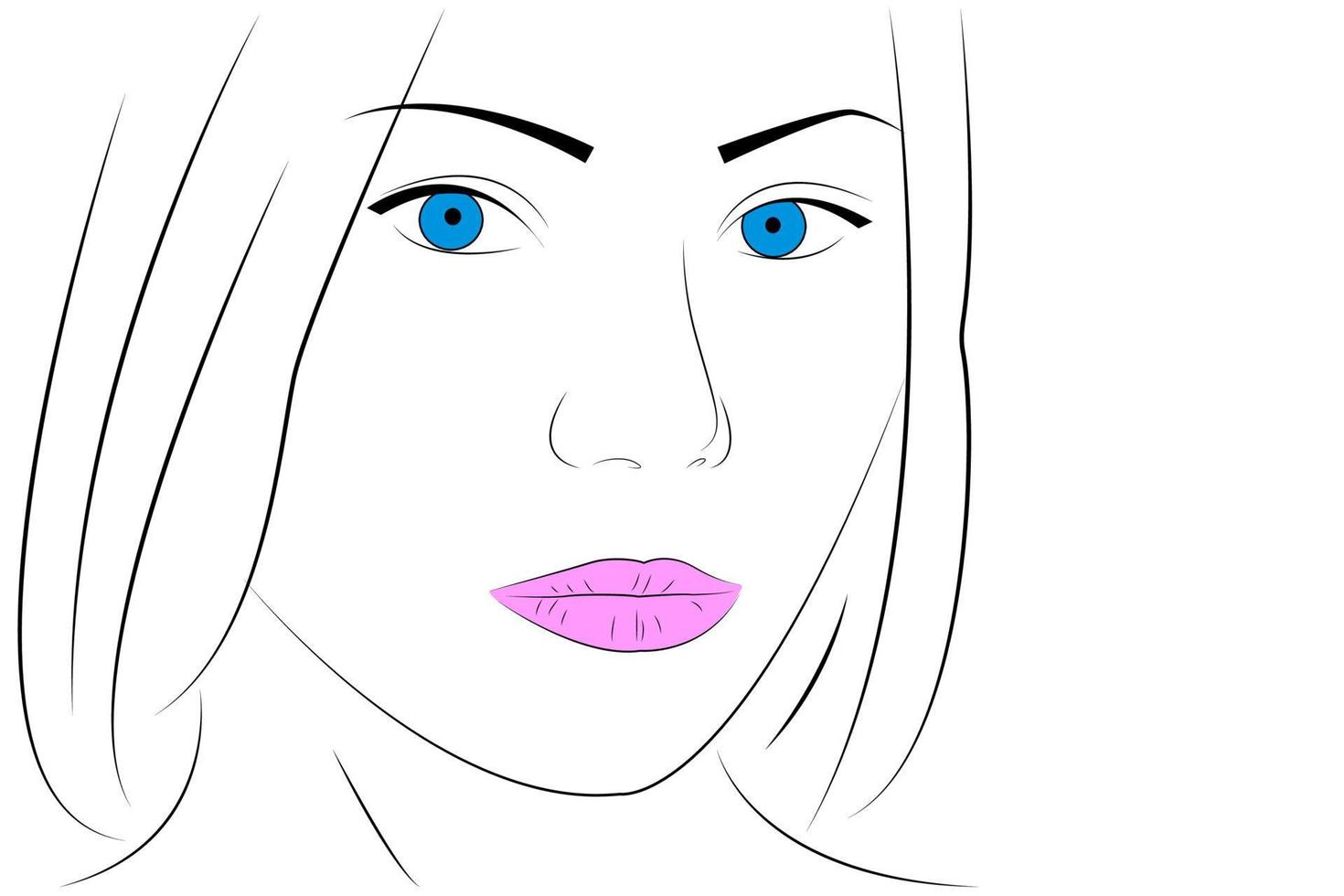 Hand drawn Young woman face. Beautiful girl with pink lips on a white background.Vector isolated illustration. Glamour fashion beauty illustration. Sketch. vector