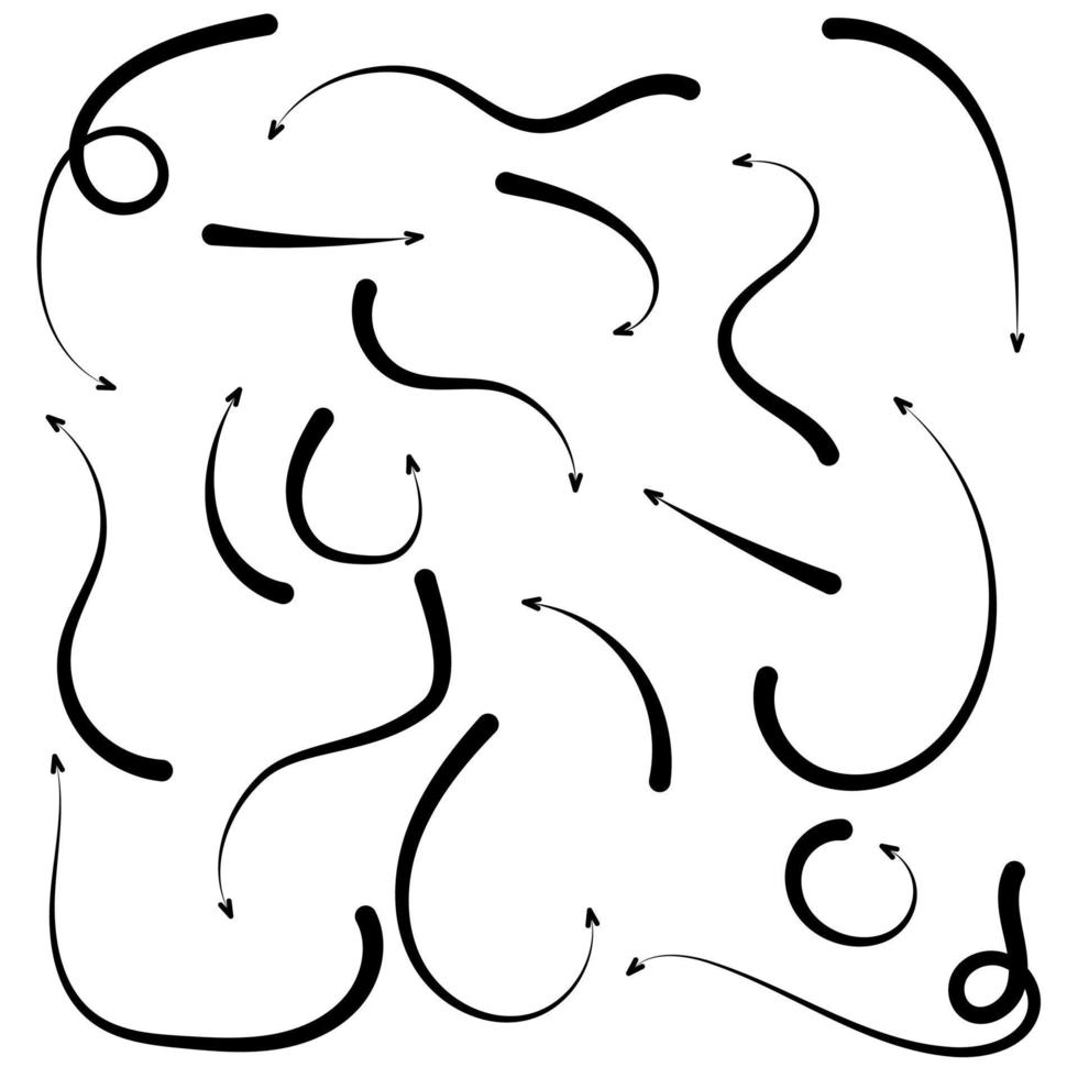 Set of hand drawn doodle style arrows. Vector illustration isolated on white background