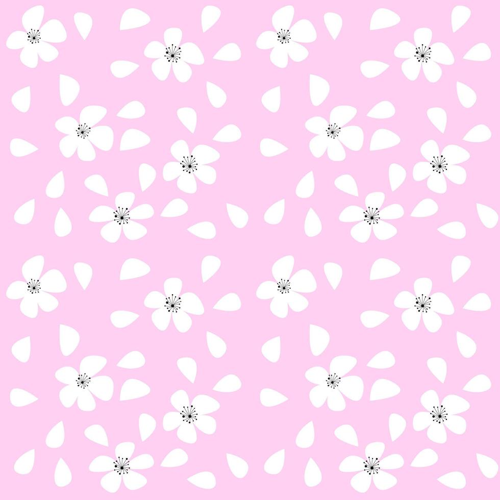 Seamless pattern of sakura flower on a pale pink background. Elegant naive spring floral design element for invitation, postcard, poster, congratulations, wedding. Vector seamless pattern